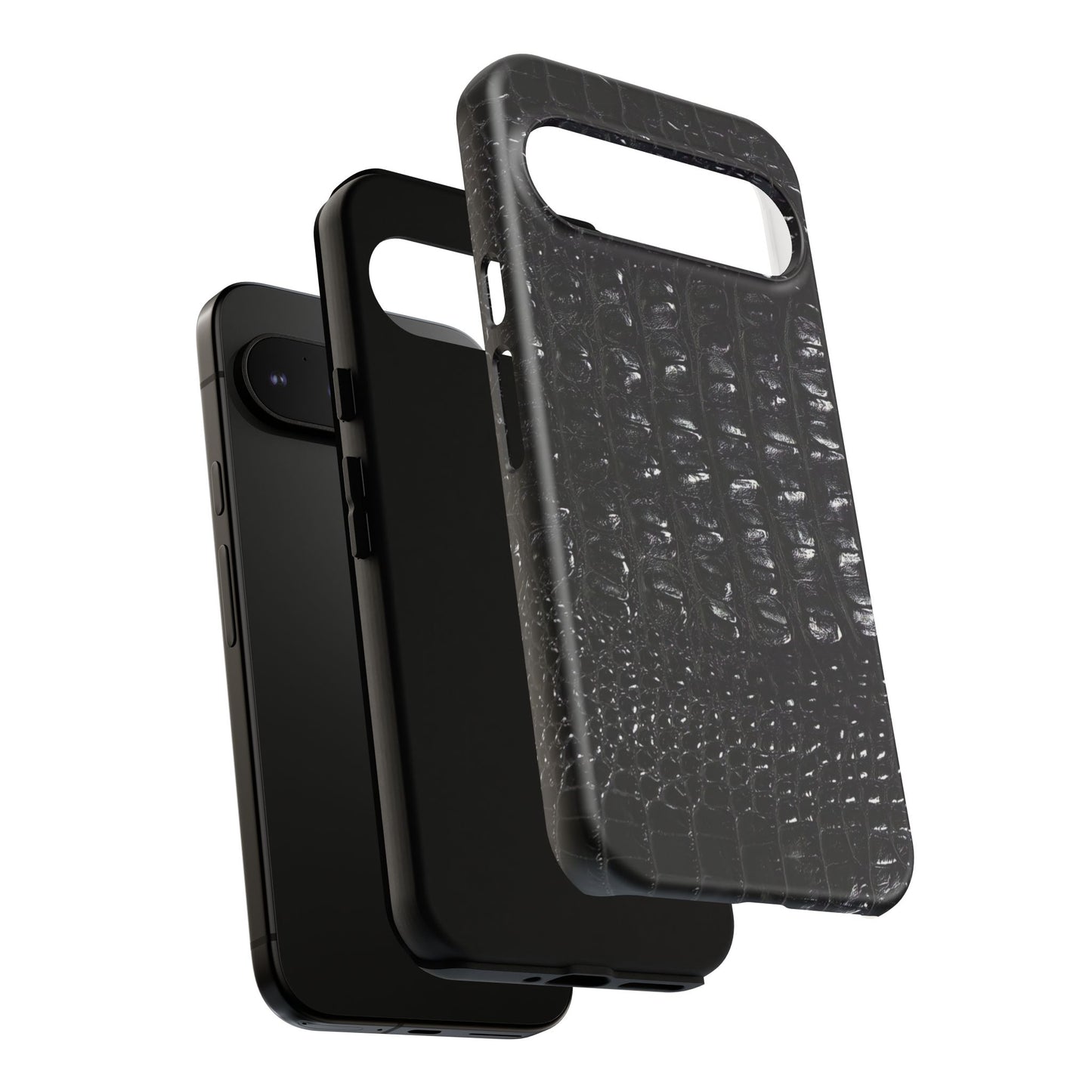 Black Croc Texture Tough Phone Case — Rugged Protective iPhone Cover
