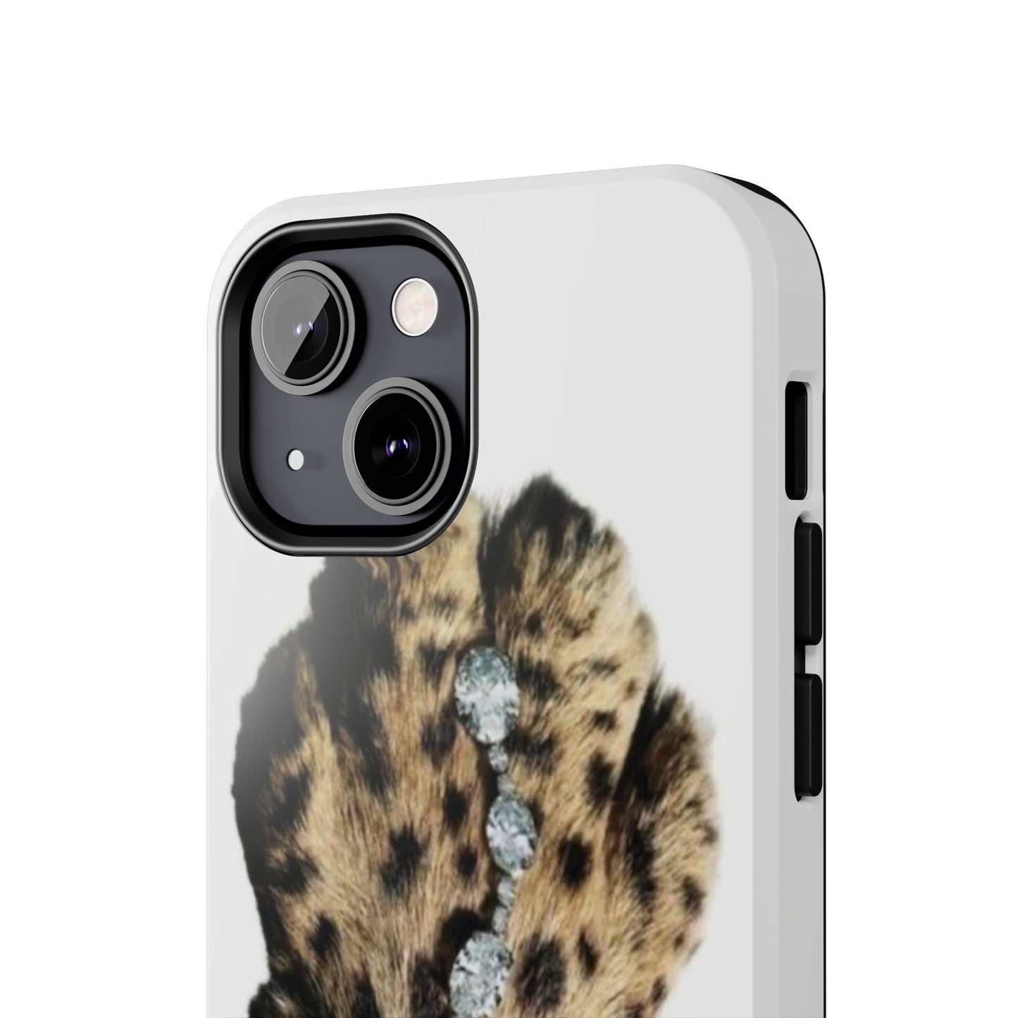 Stylish Leopard Print Tough Phone Case with Diamond Accessories
