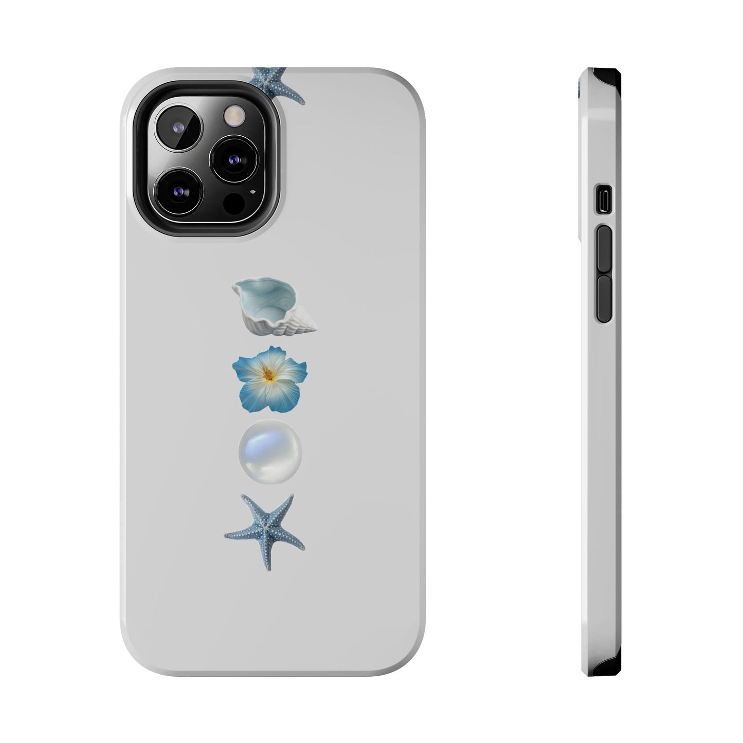 Ocean-Inspired Tough Phone Cases - Coastal Design with Shells and Pearls