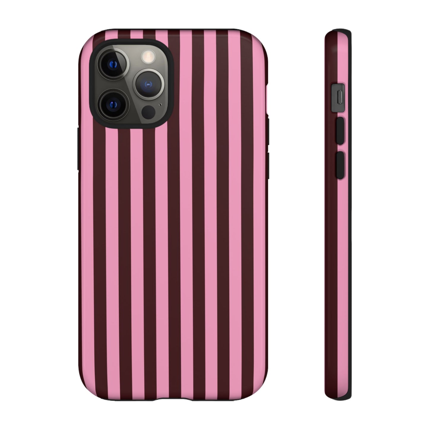 Striped Pink & Burgundy Tough Phone Case — Durable Vertical Stripe Protection
