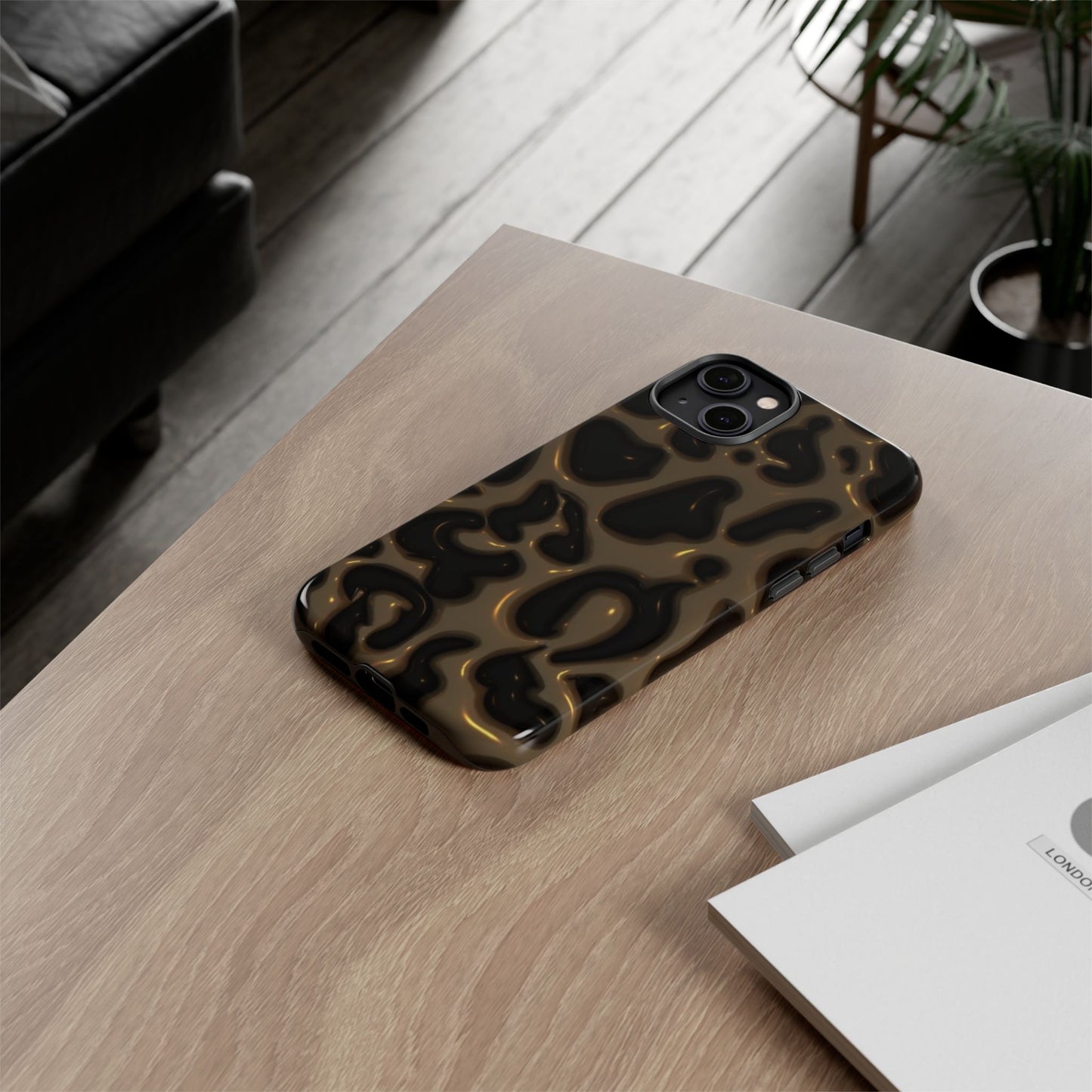 Leopard Gloss Tough Phone Case — Durable Protective iPhone Cover with Glossy Brown Animal Print