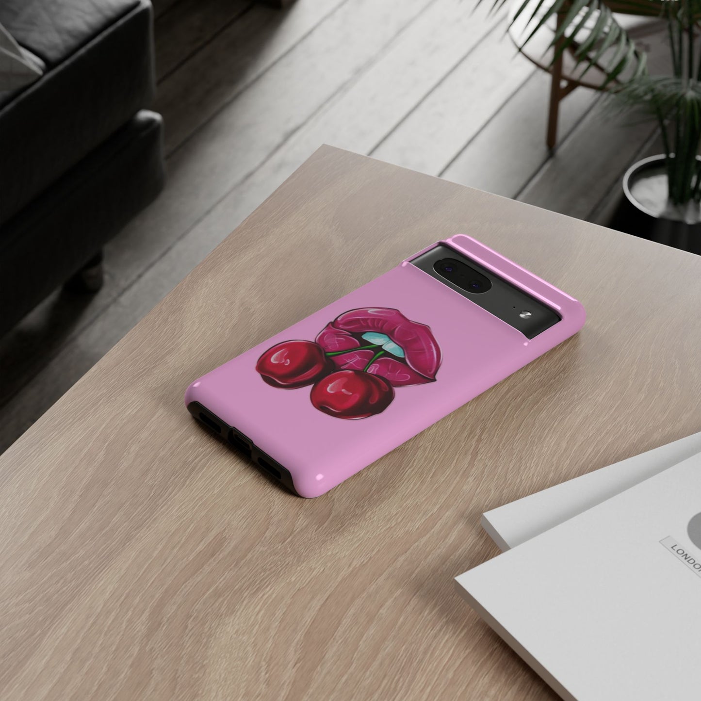 Stylish Phone Case with Cherry Kiss Design, Cute Gift for Her, Trendy Mobile Accessory, Perfect for Birthdays, Valentine's Day, Everyday Use