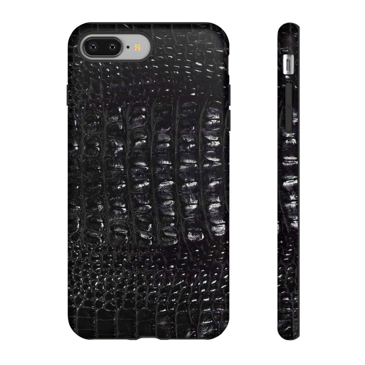 Black Croc Texture Tough Phone Case — Rugged Protective iPhone Cover