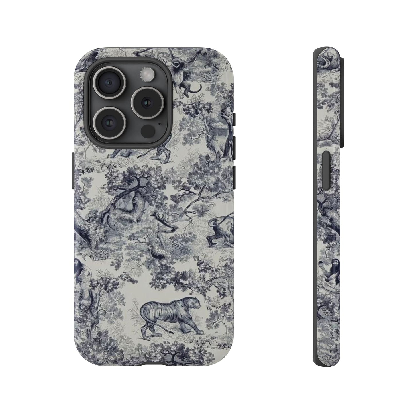 Toile Safari Phone Case — Vintage Tiger & Jungle Pattern Protective Tough Case
