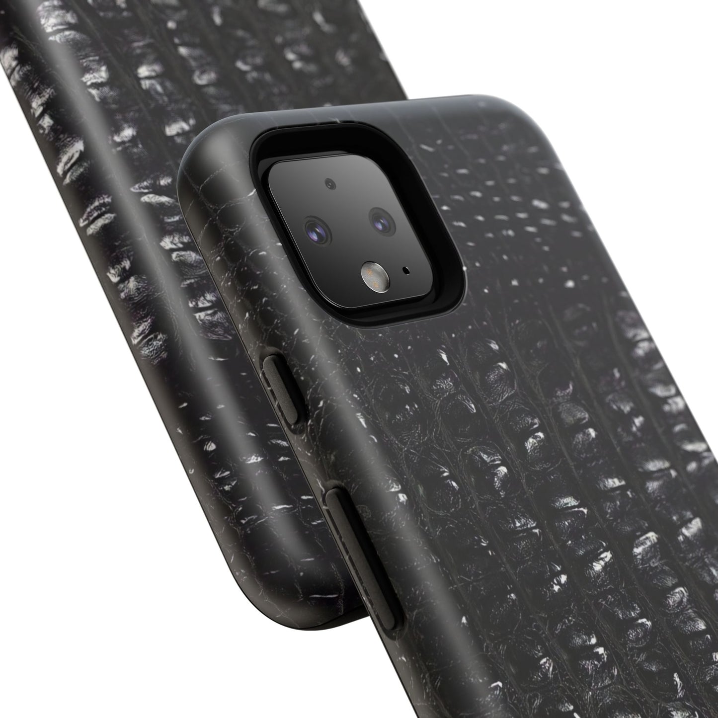 Black Croc Texture Tough Phone Case — Rugged Protective iPhone Cover
