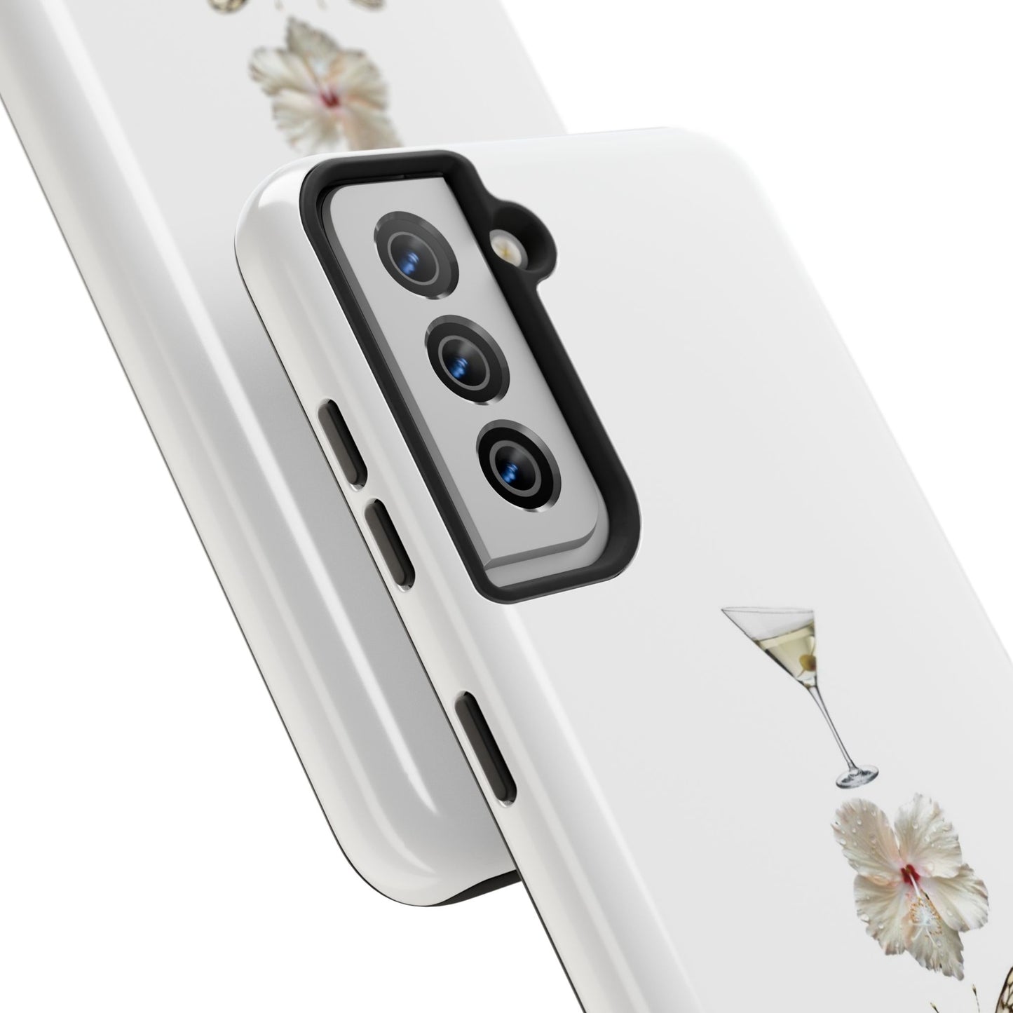 Elegant Nature-Inspired Tough Phone Case with Martini, Flower, Butterfly, and Leopard Design