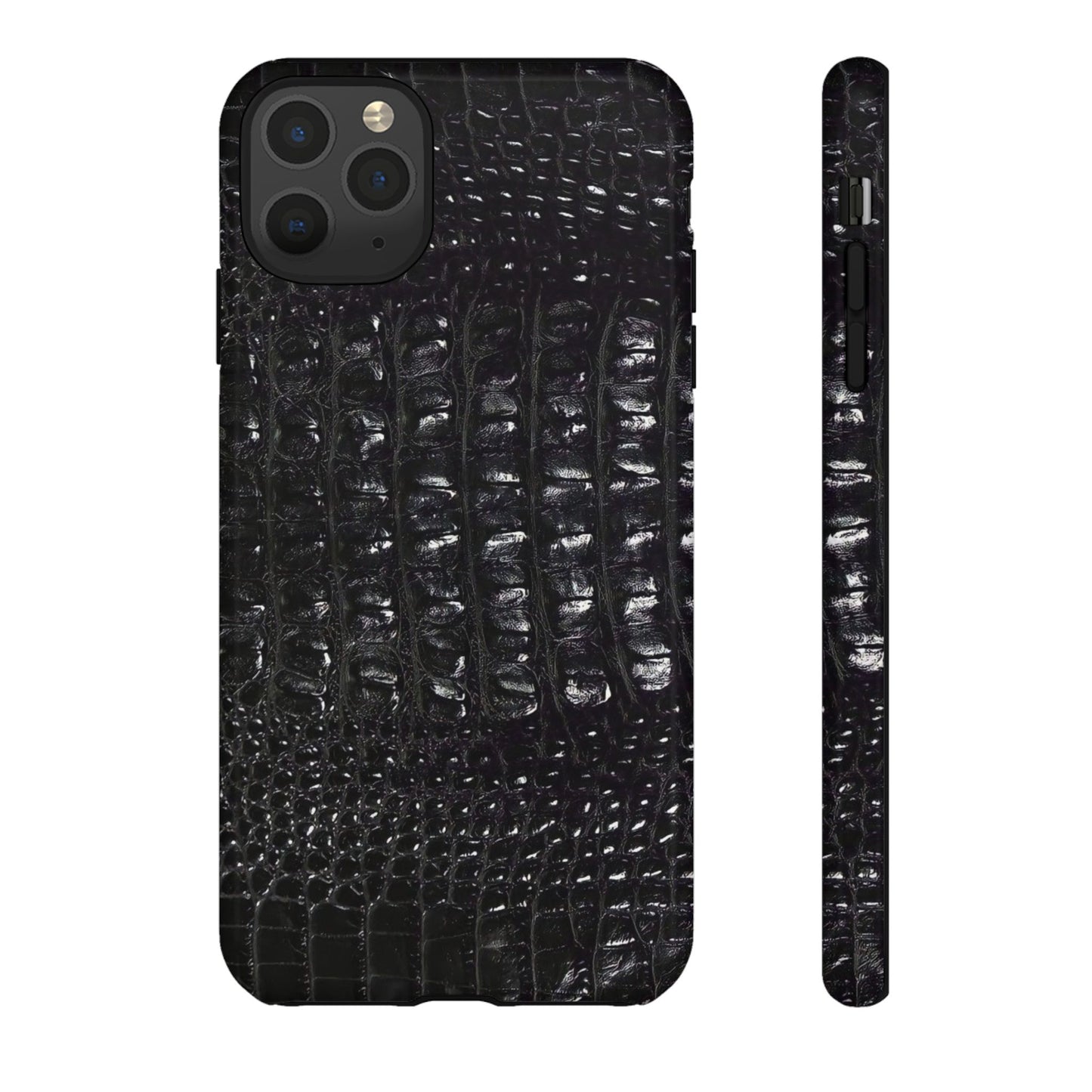 Black Croc Texture Tough Phone Case — Rugged Protective iPhone Cover