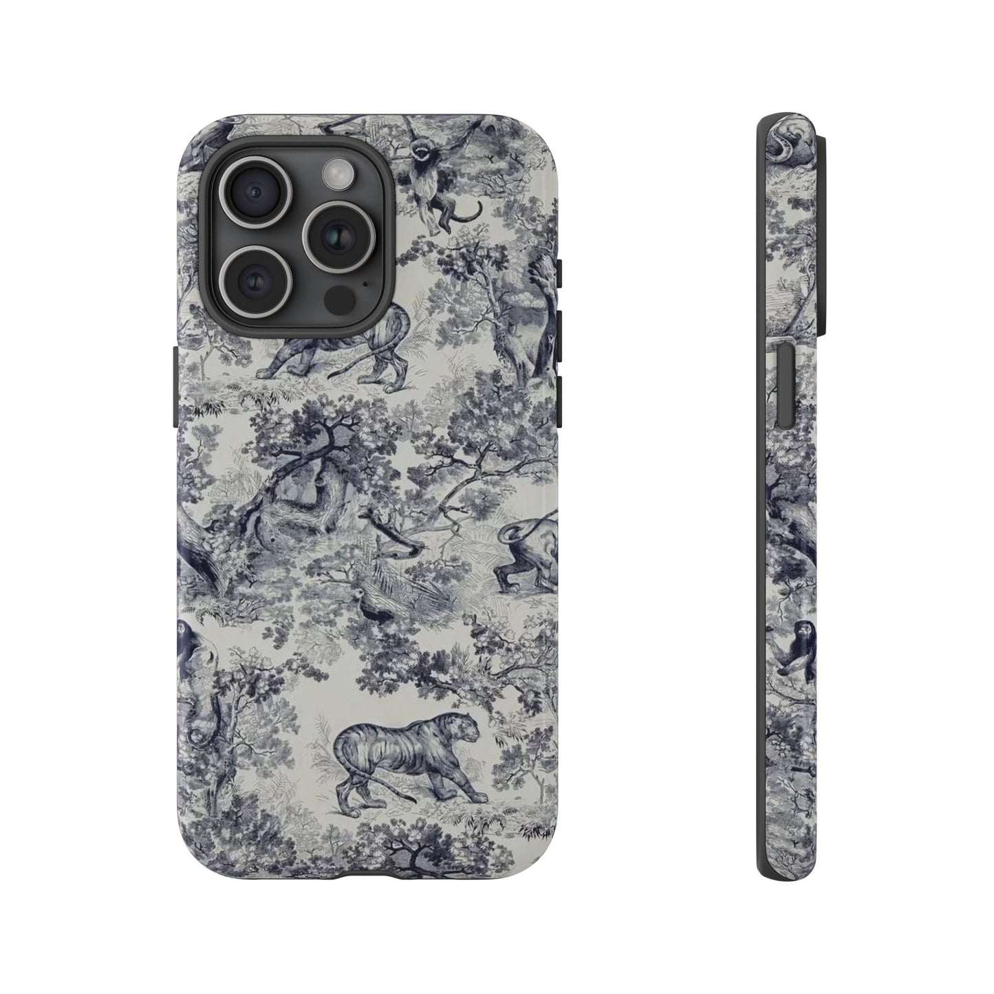 Toile Safari Phone Case — Vintage Tiger & Jungle Pattern Protective Tough Case