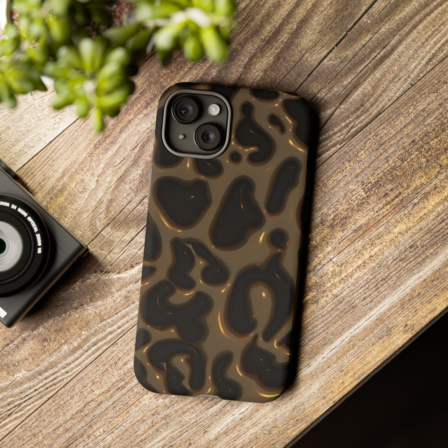 Leopard Gloss Tough Phone Case — Durable Protective iPhone Cover with Glossy Brown Animal Print