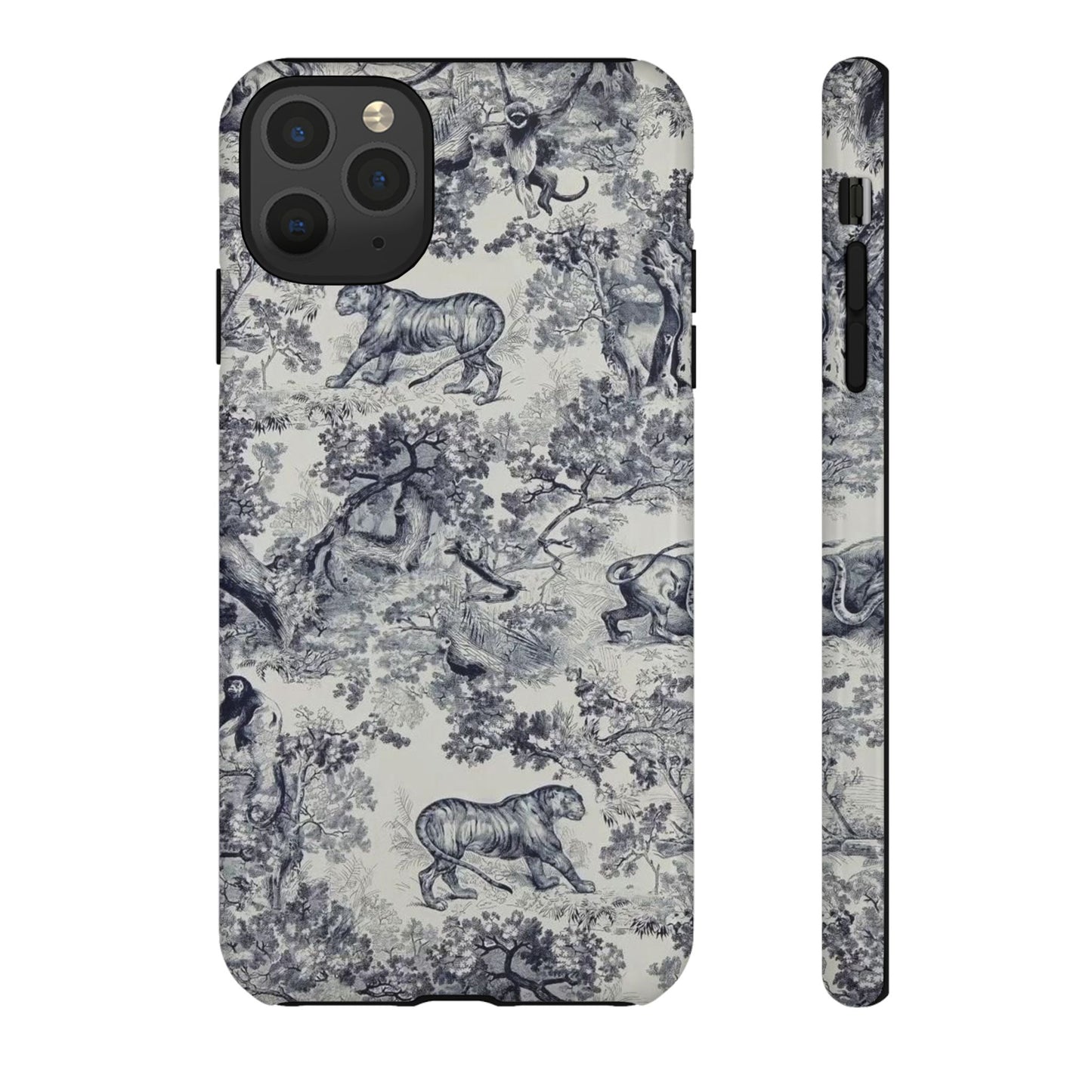 Toile Safari Phone Case — Vintage Tiger & Jungle Pattern Protective Tough Case