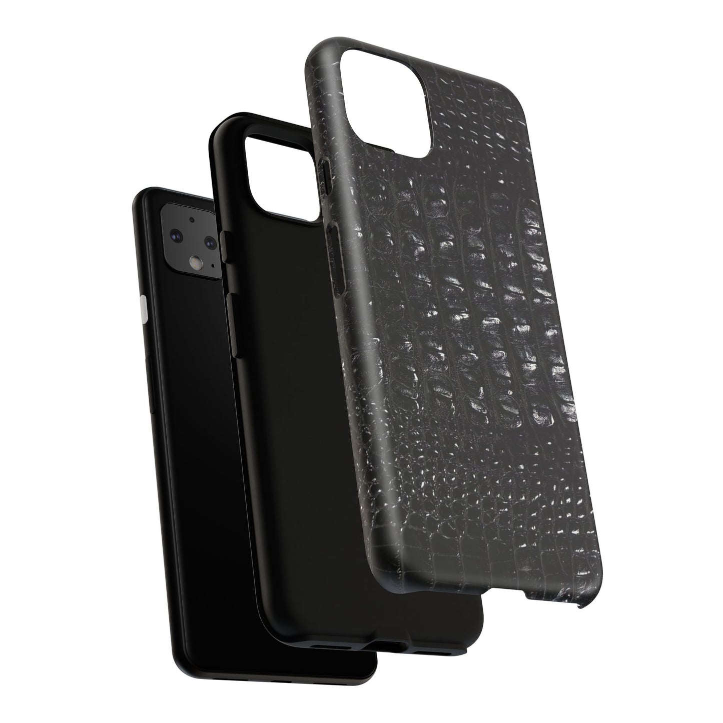 Black Croc Texture Tough Phone Case — Rugged Protective iPhone Cover