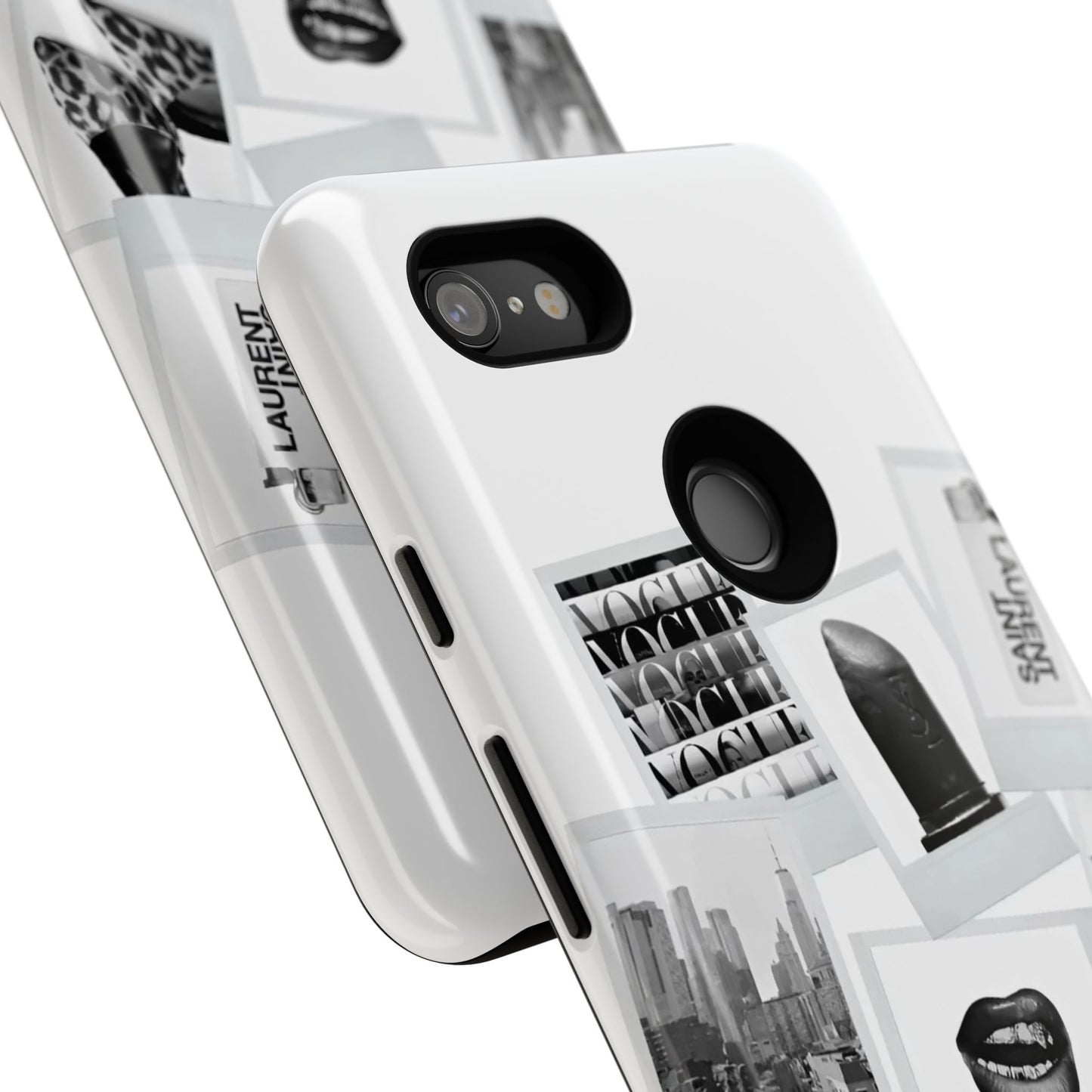 Phone Case — Black & White Polaroid Collage (City, Fashion, Lipstick)