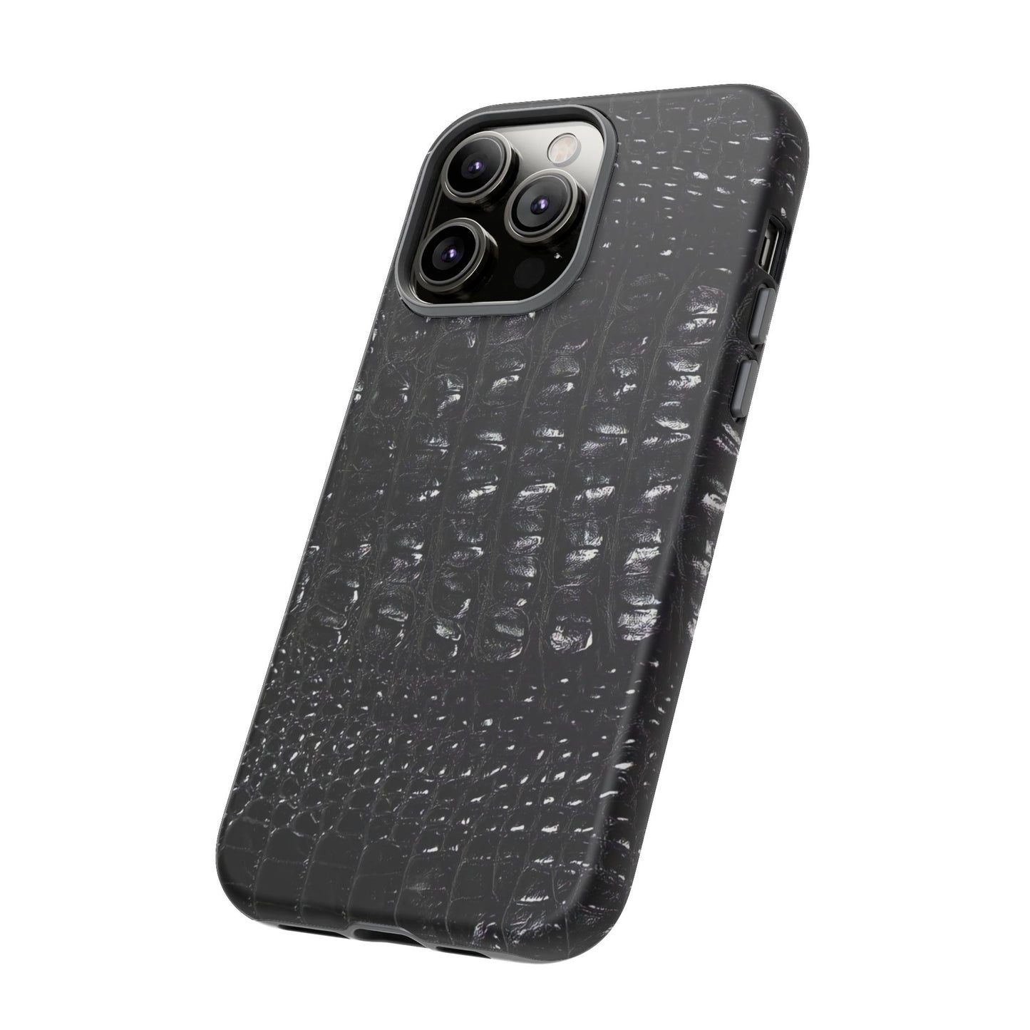 Black Croc Texture Tough Phone Case — Rugged Protective iPhone Cover