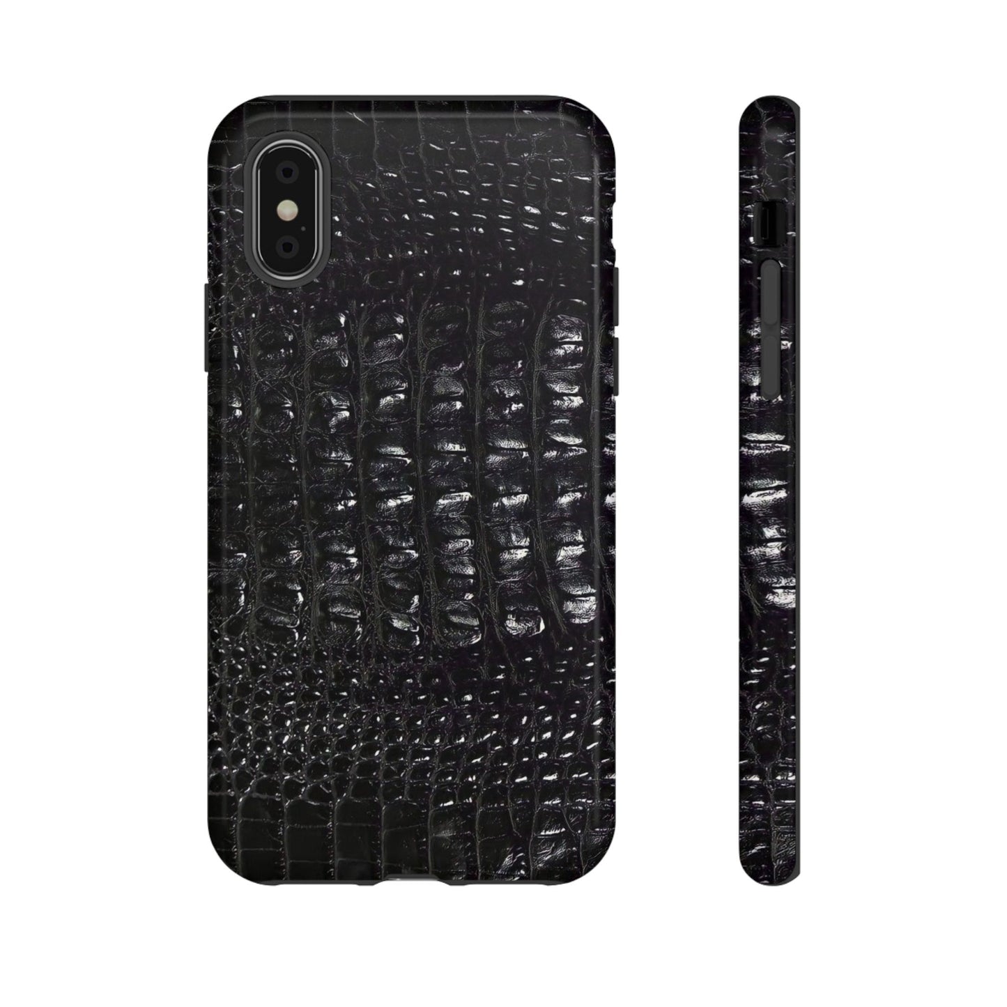 Black Croc Texture Tough Phone Case — Rugged Protective iPhone Cover