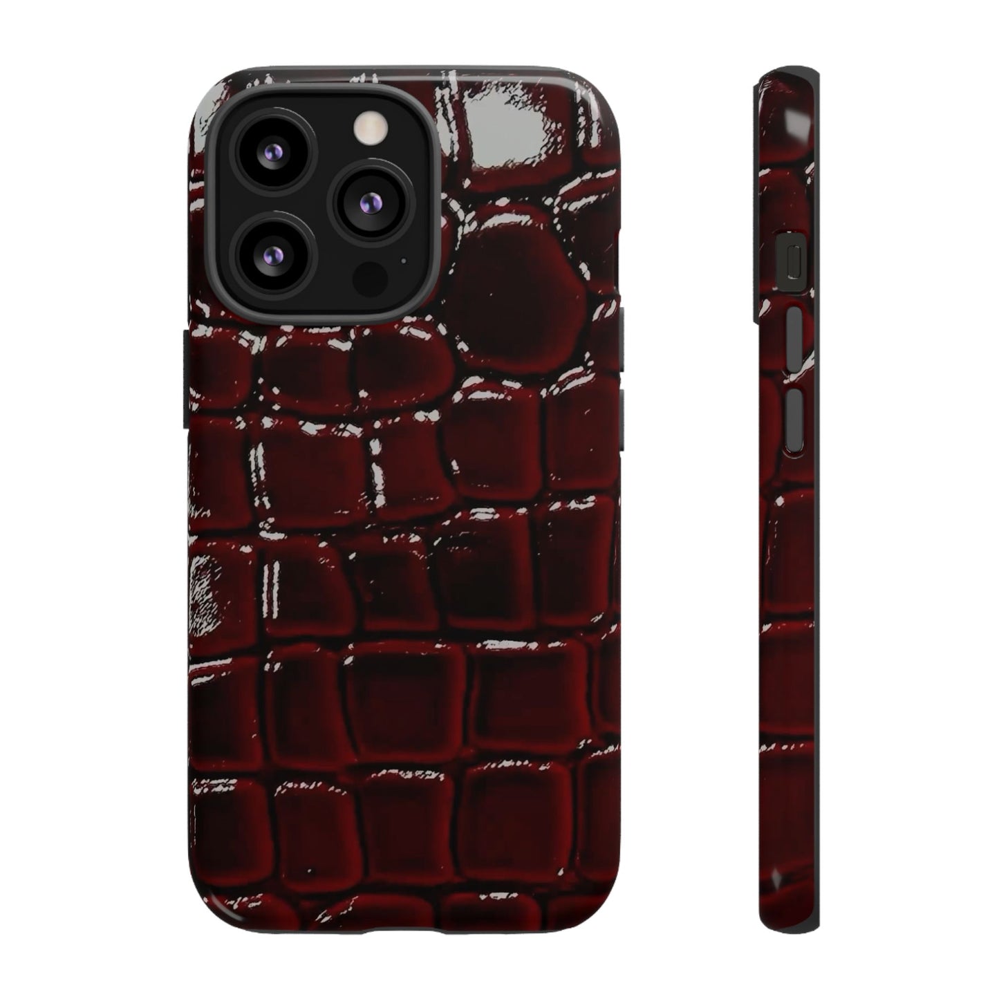 Croc Embossed Burgundy Tough Phone Case