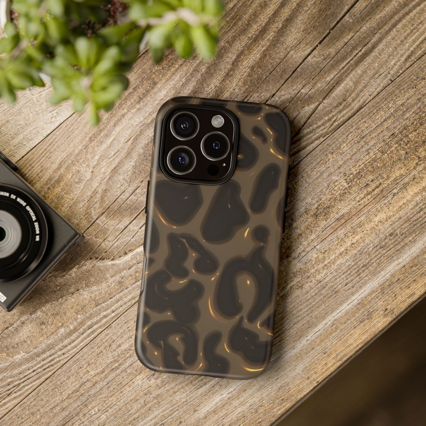 Leopard Gloss Tough Phone Case — Durable Protective iPhone Cover with Glossy Brown Animal Print