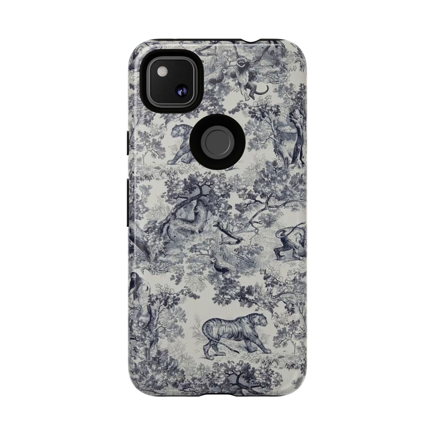 Toile Safari Phone Case — Vintage Tiger & Jungle Pattern Protective Tough Case