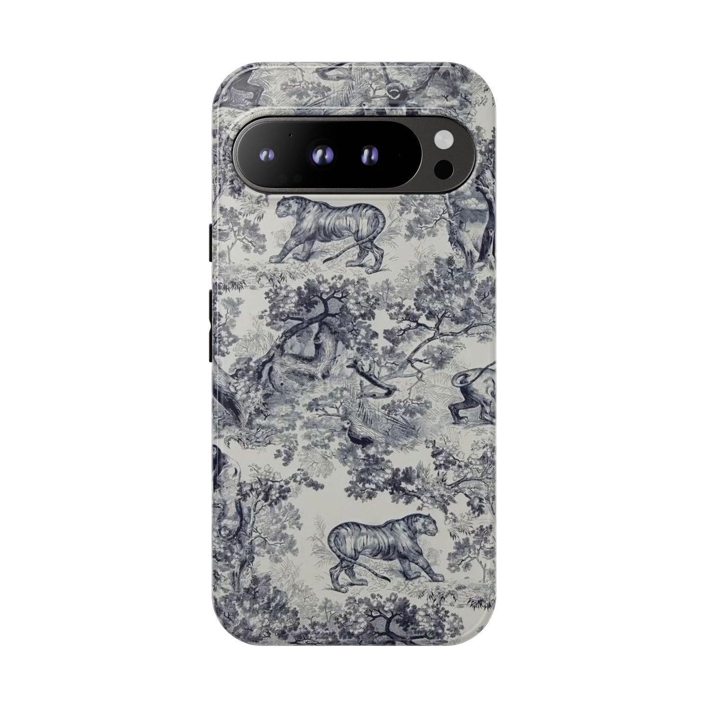 Toile Safari Phone Case — Vintage Tiger & Jungle Pattern Protective Tough Case