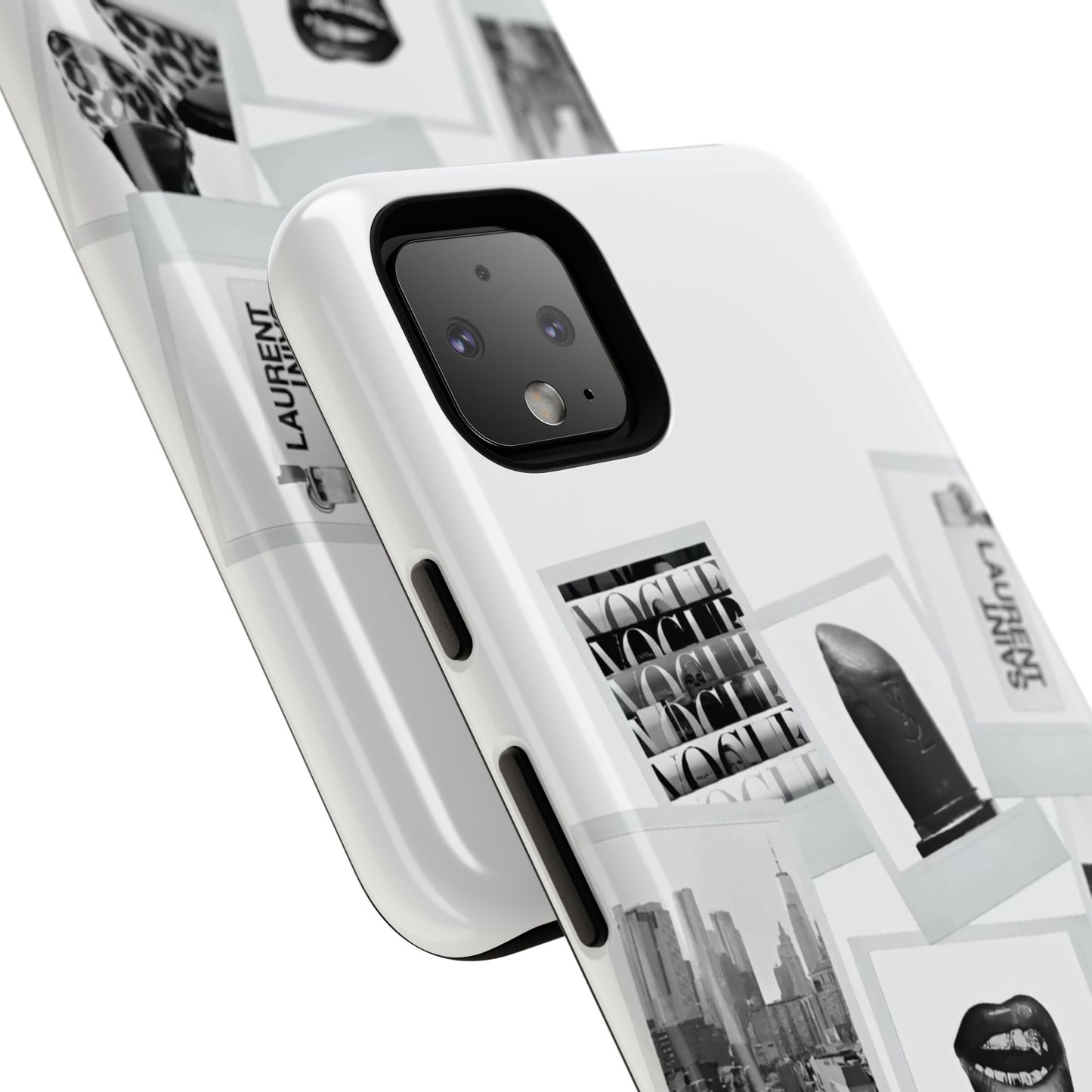 Phone Case — Black & White Polaroid Collage (City, Fashion, Lipstick)