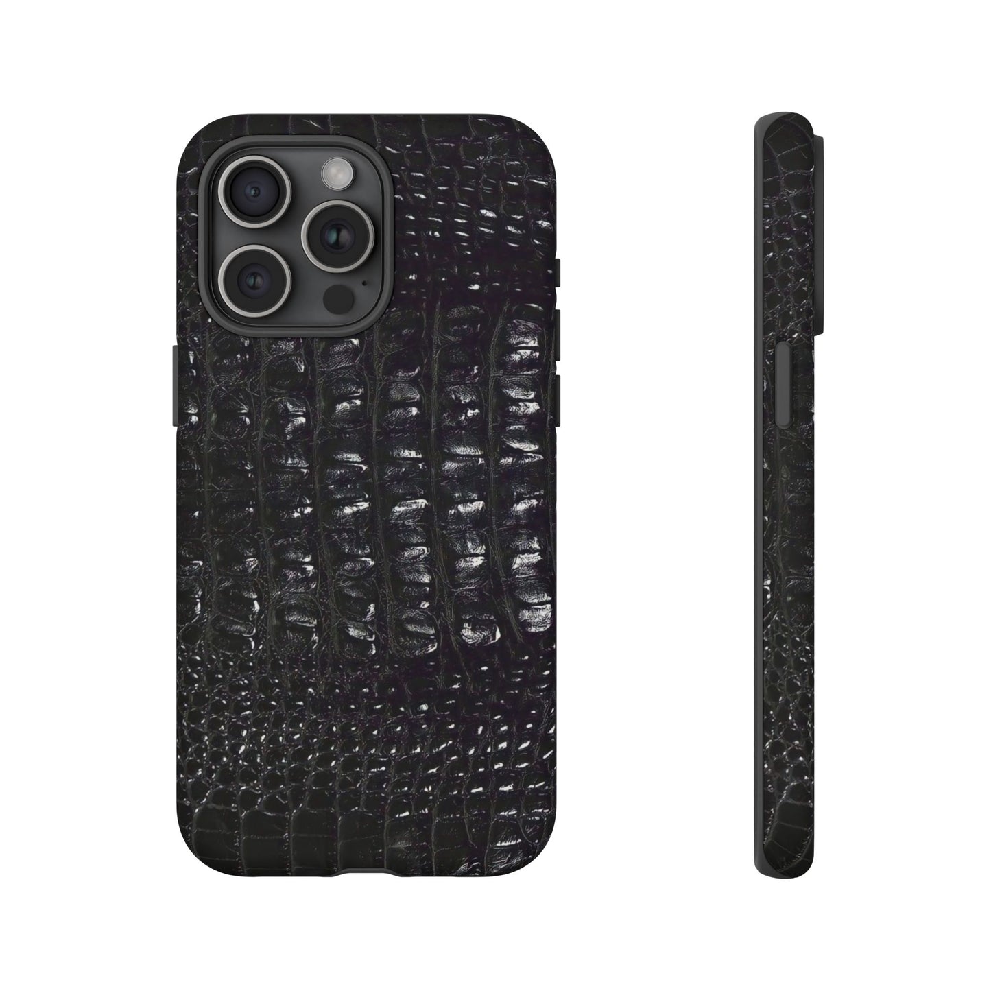 Black Croc Texture Tough Phone Case — Rugged Protective iPhone Cover