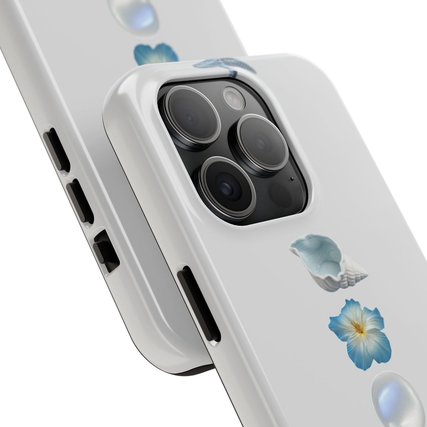 Ocean-Inspired Tough Phone Cases - Coastal Design with Shells and Pearls