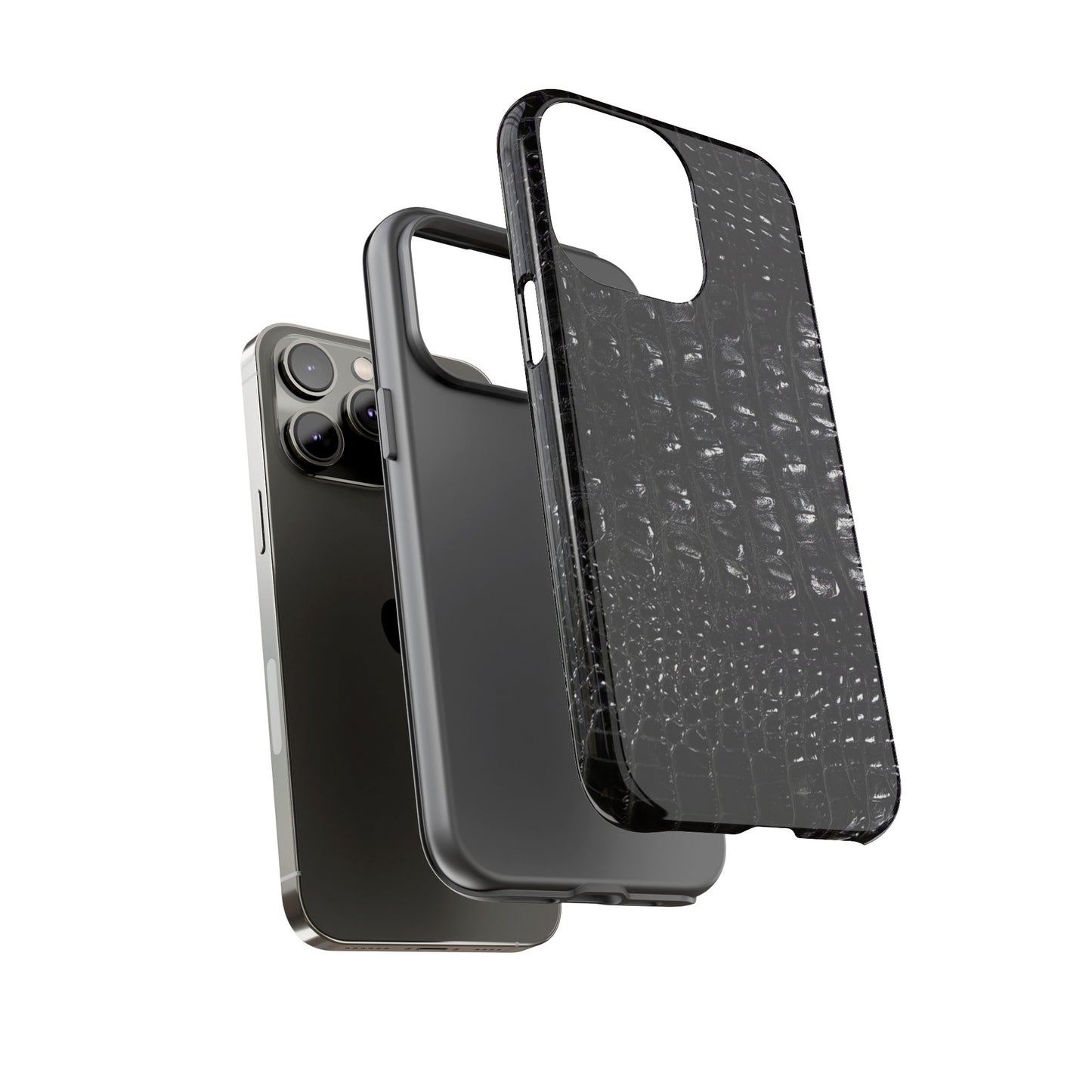 Black Croc Texture Tough Phone Case — Rugged Protective iPhone Cover