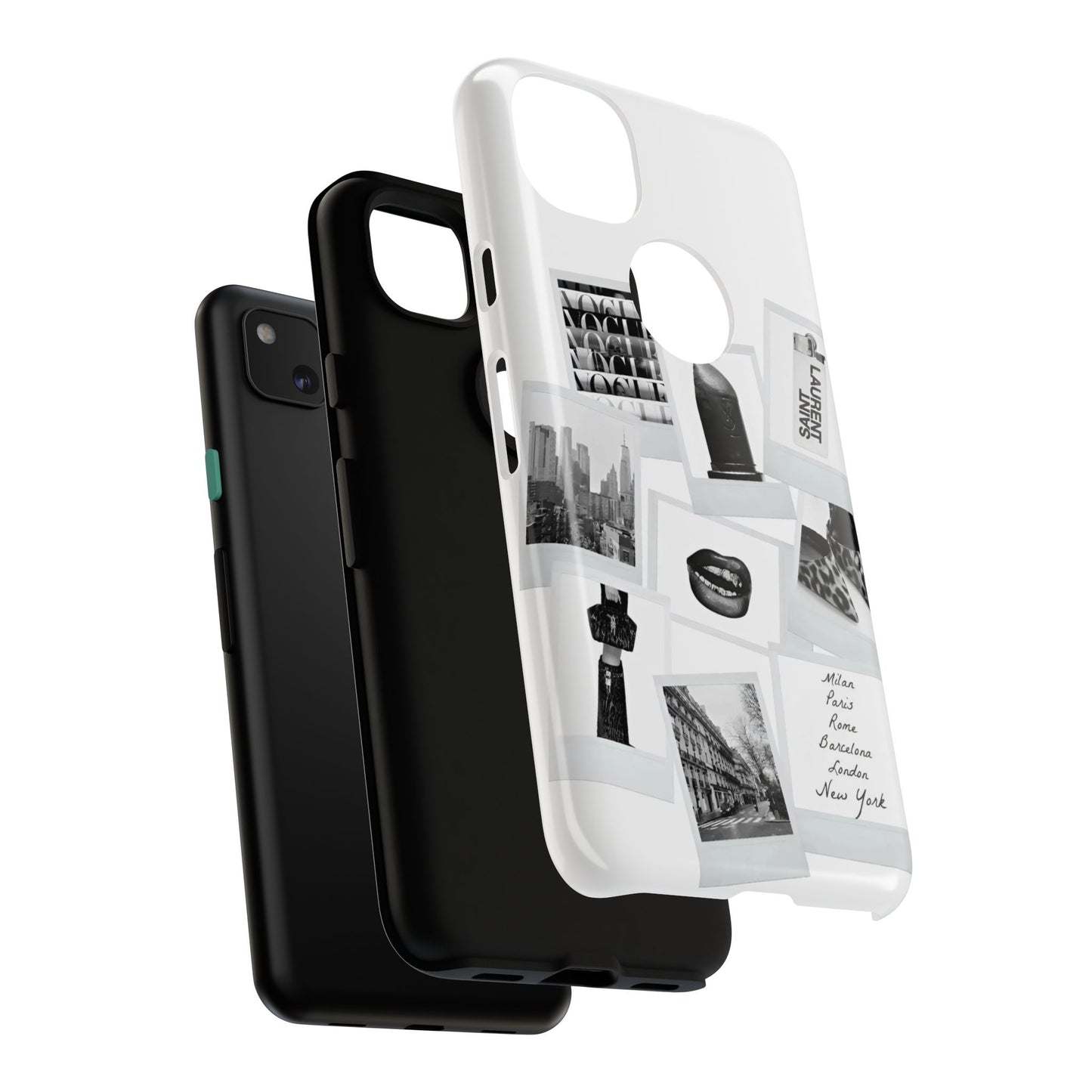 Phone Case — Black & White Polaroid Collage (City, Fashion, Lipstick)