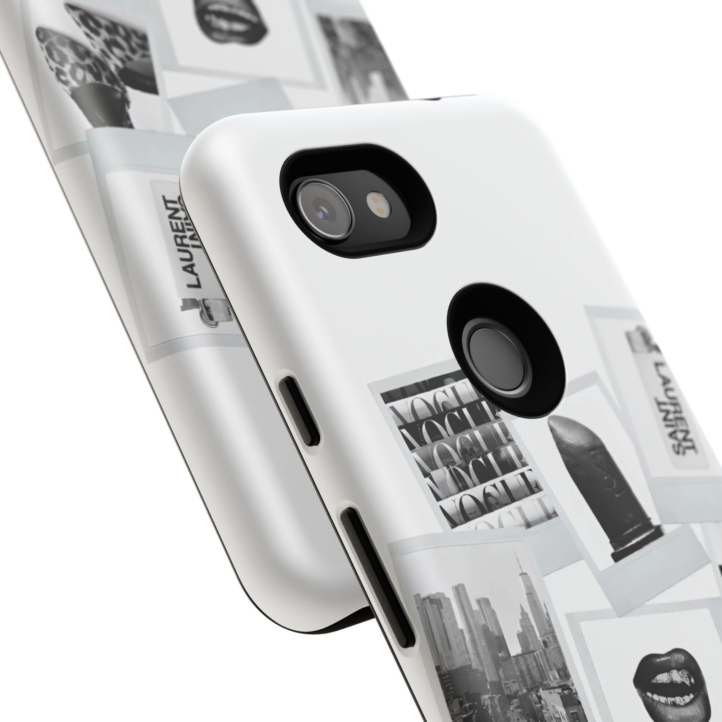 Phone Case — Black & White Polaroid Collage (City, Fashion, Lipstick)