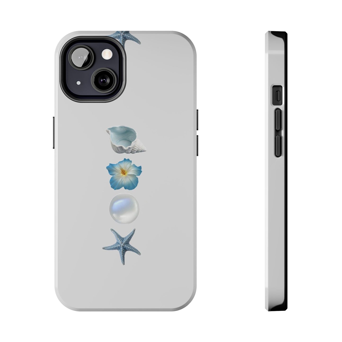 Ocean-Inspired Tough Phone Cases - Coastal Design with Shells and Pearls