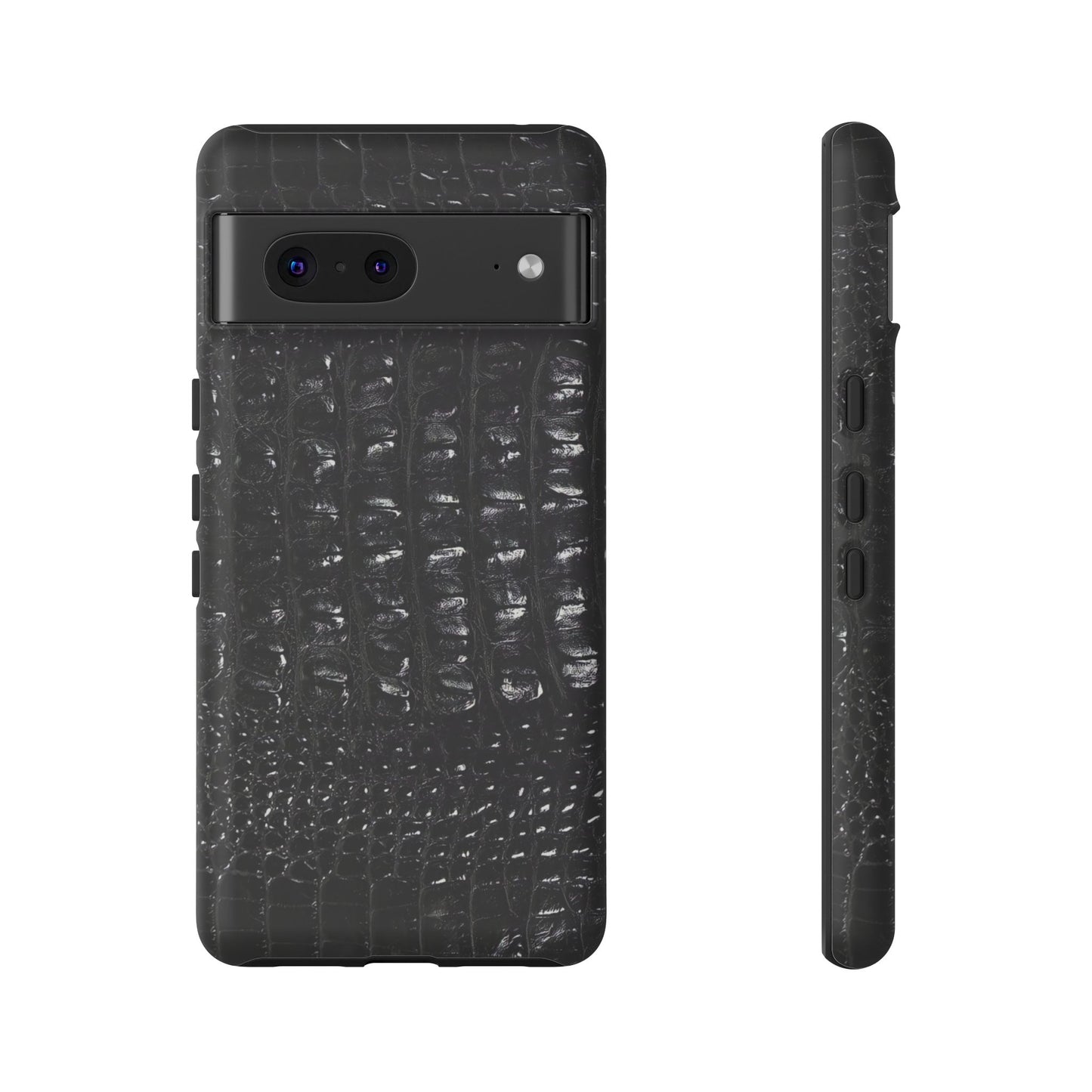 Black Croc Texture Tough Phone Case — Rugged Protective iPhone Cover