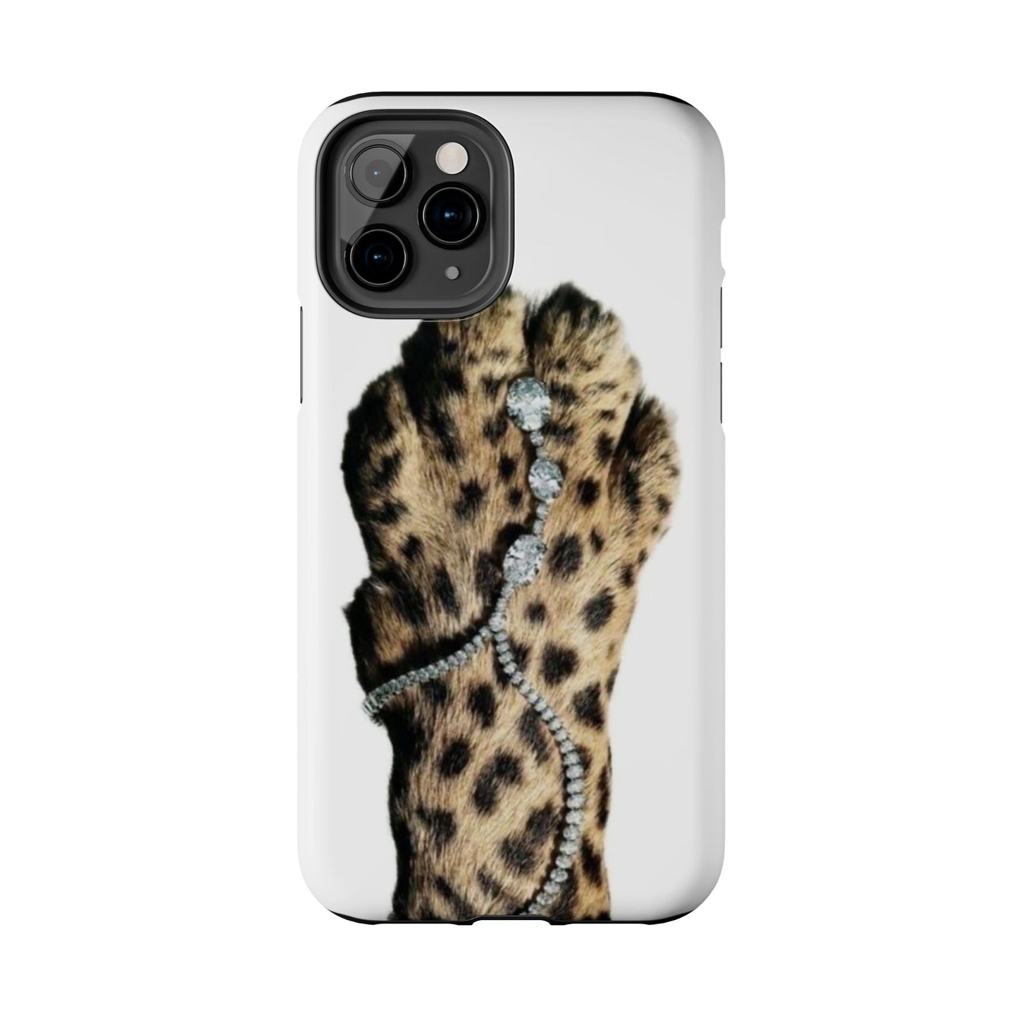Stylish Leopard Print Tough Phone Case with Diamond Accessories