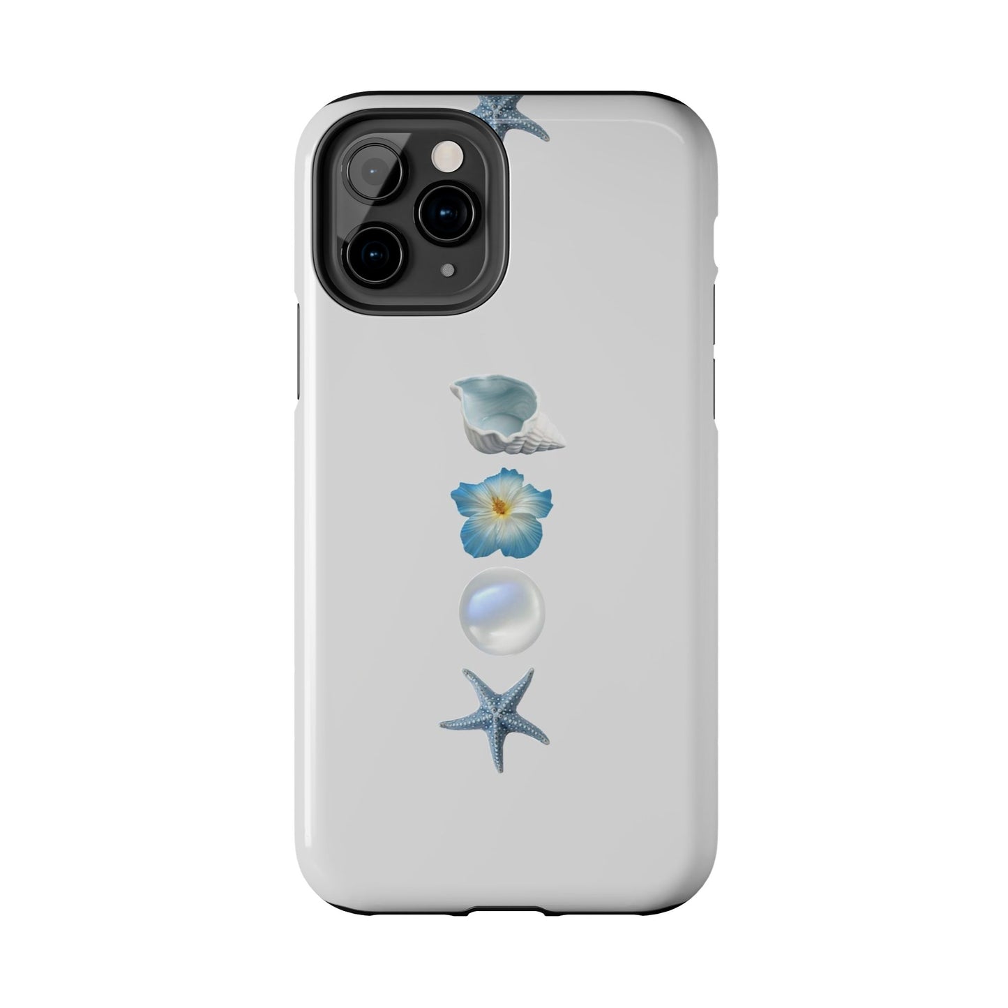 Ocean-Inspired Tough Phone Cases - Coastal Design with Shells and Pearls