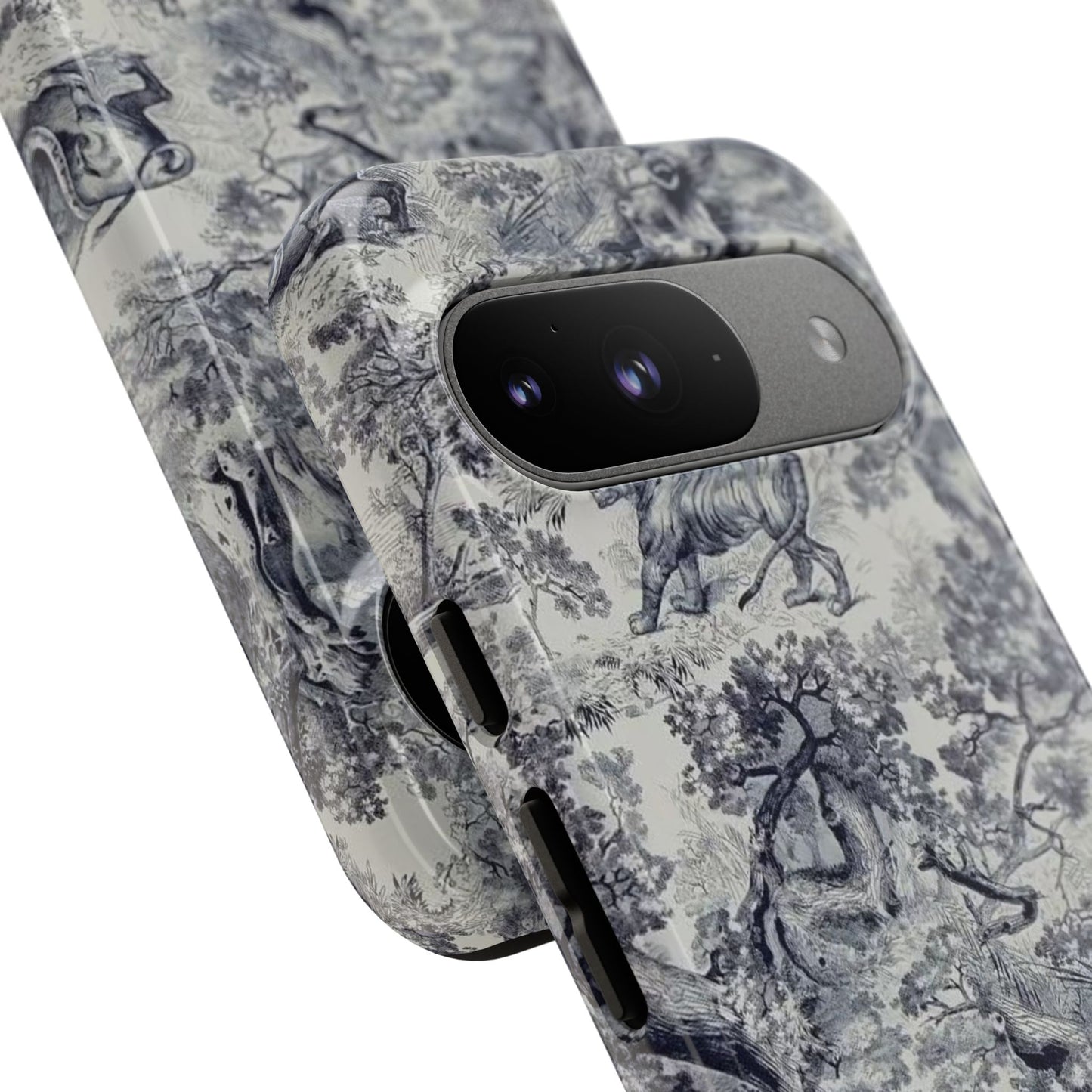 Toile Safari Phone Case — Vintage Tiger & Jungle Pattern Protective Tough Case