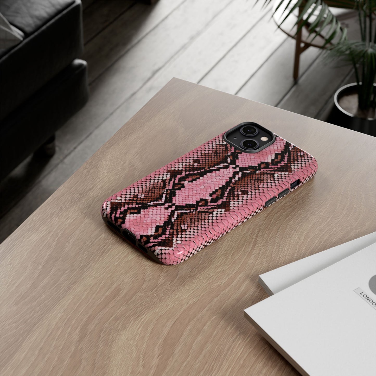 Pink Snake Skin Tough Phone Case — Protective Stylish iPhone Cover