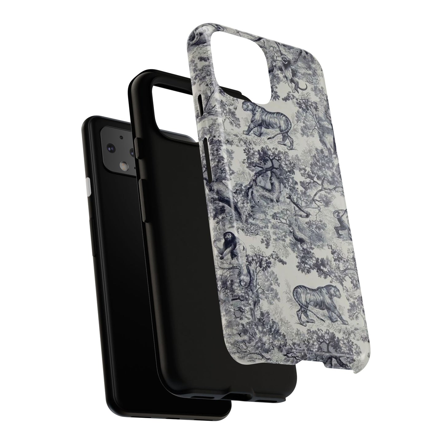 Toile Safari Phone Case — Vintage Tiger & Jungle Pattern Protective Tough Case