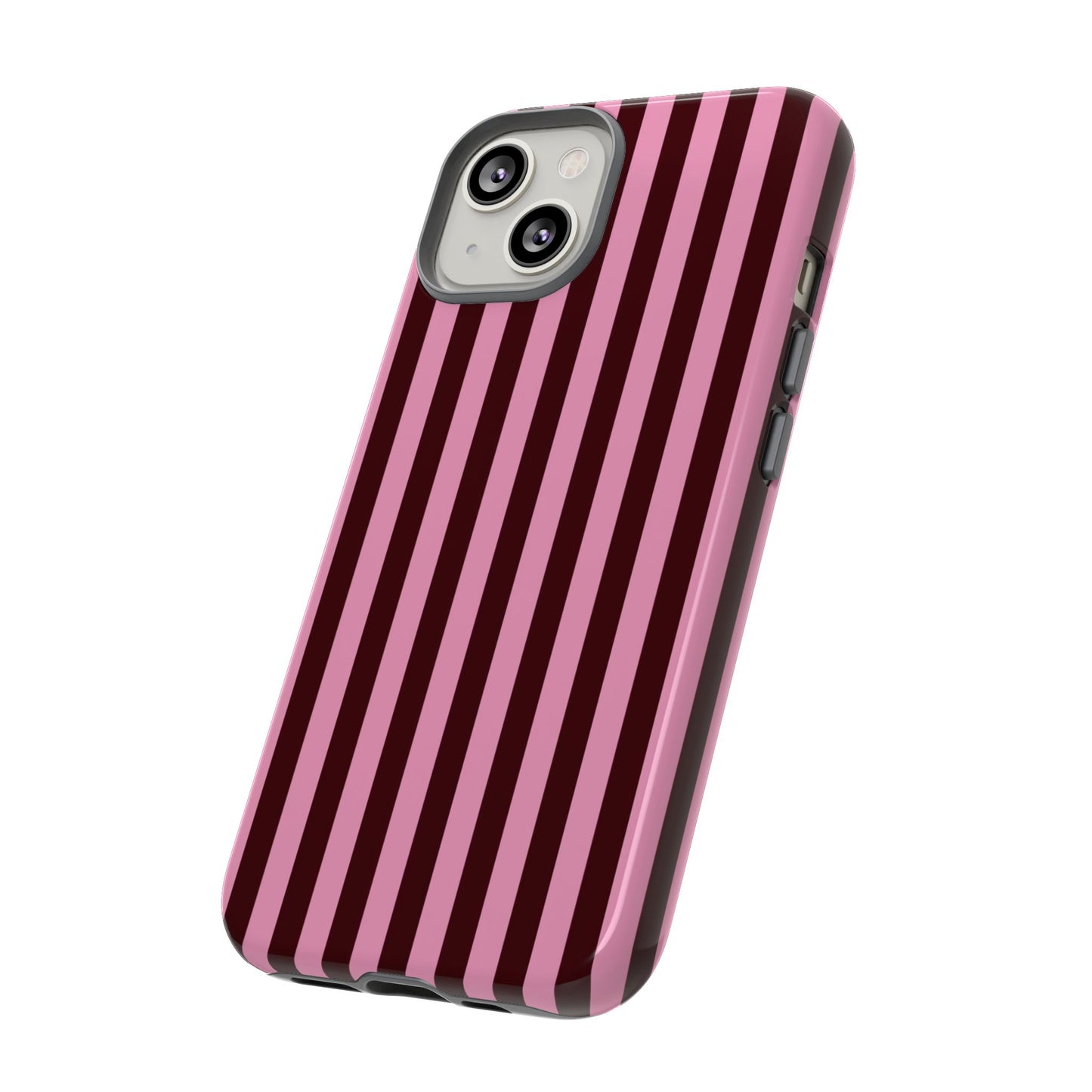 Striped Pink & Burgundy Tough Phone Case — Durable Vertical Stripe Protection
