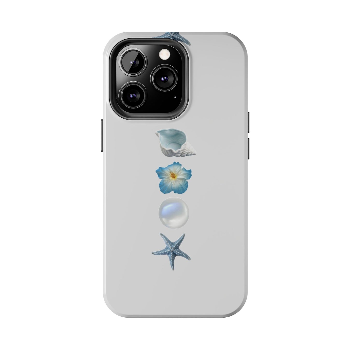 Ocean-Inspired Tough Phone Cases - Coastal Design with Shells and Pearls