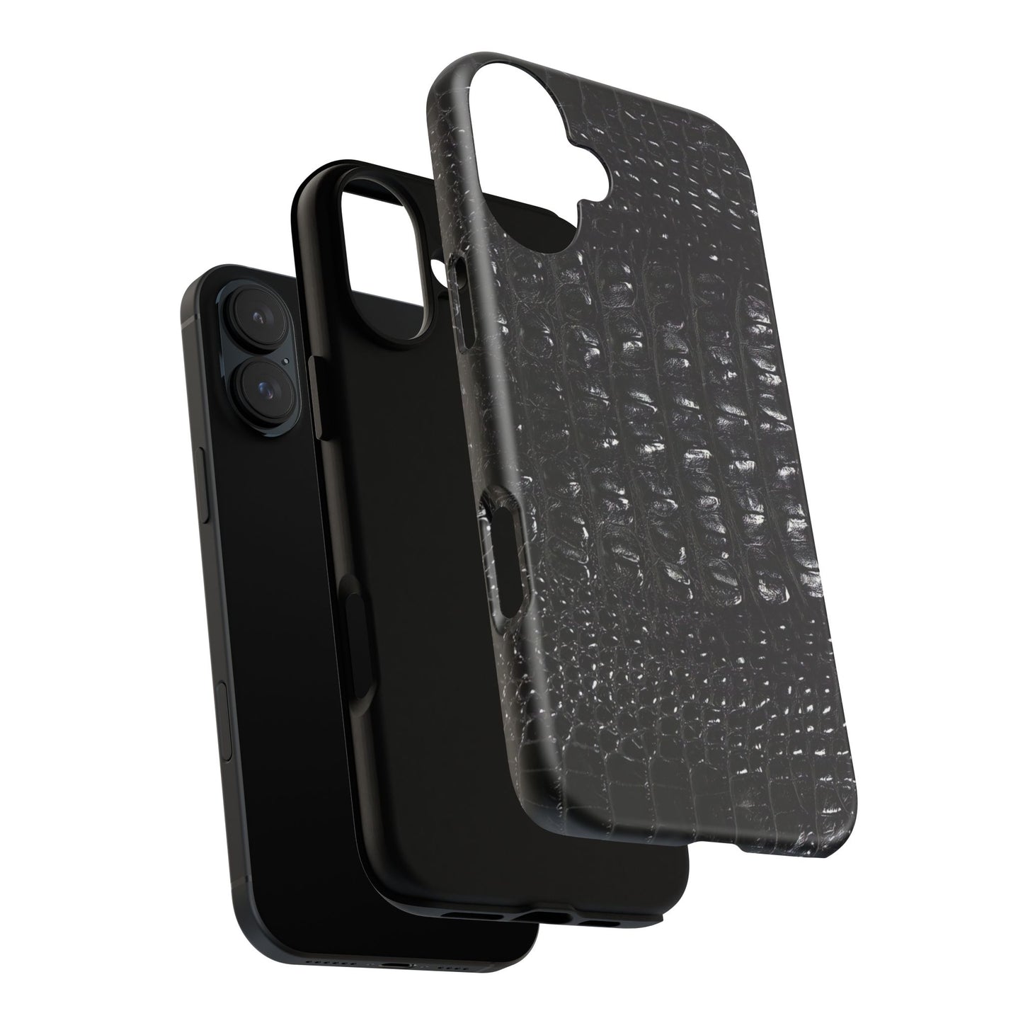 Black Croc Texture Tough Phone Case — Rugged Protective iPhone Cover