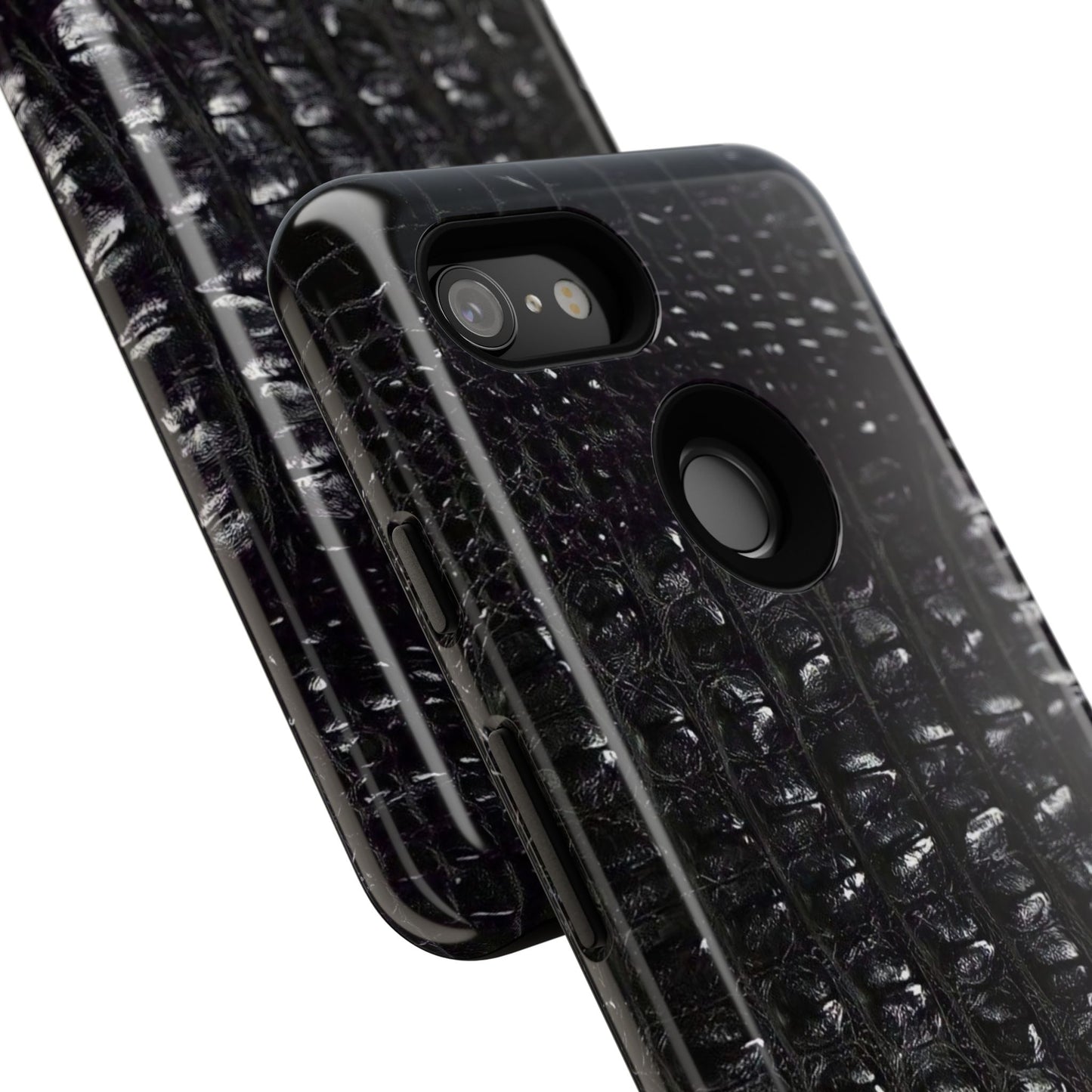Black Croc Texture Tough Phone Case — Rugged Protective iPhone Cover
