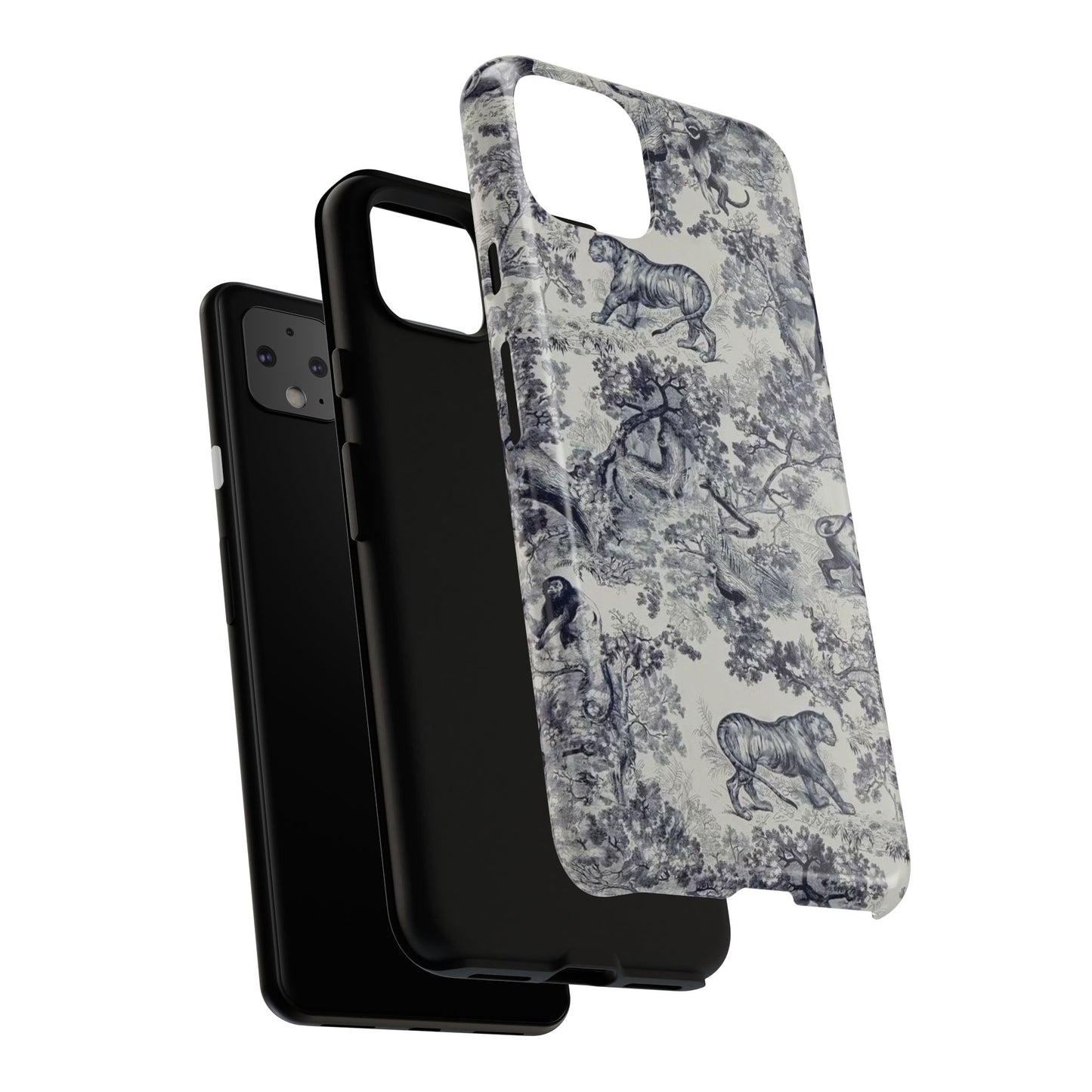 Toile Safari Phone Case — Vintage Tiger & Jungle Pattern Protective Tough Case