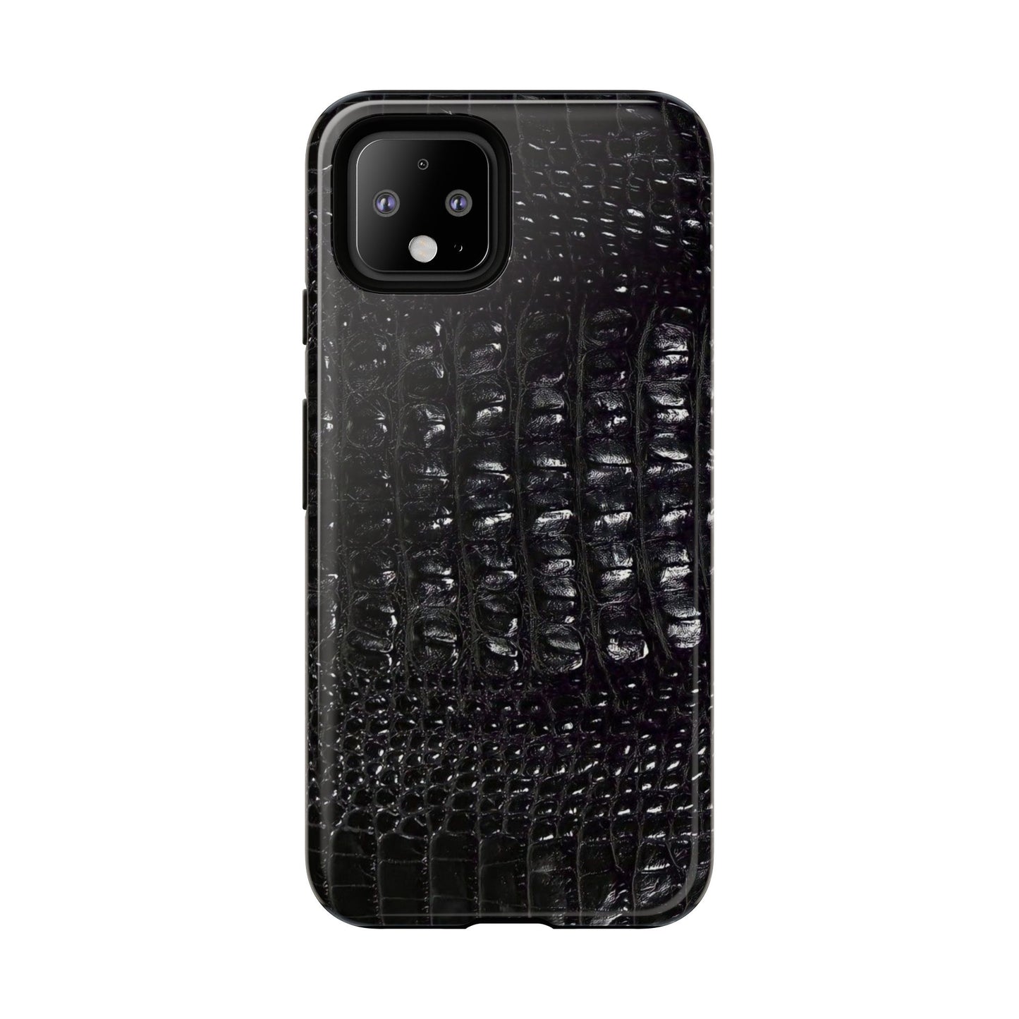 Black Croc Texture Tough Phone Case — Rugged Protective iPhone Cover