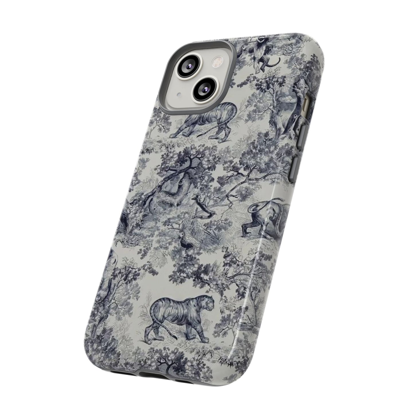 Toile Safari Phone Case — Vintage Tiger & Jungle Pattern Protective Tough Case