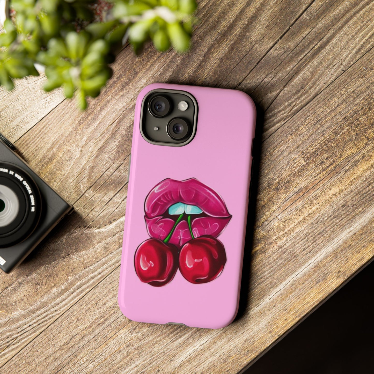 Stylish Phone Case with Cherry Kiss Design, Cute Gift for Her, Trendy Mobile Accessory, Perfect for Birthdays, Valentine's Day, Everyday Use