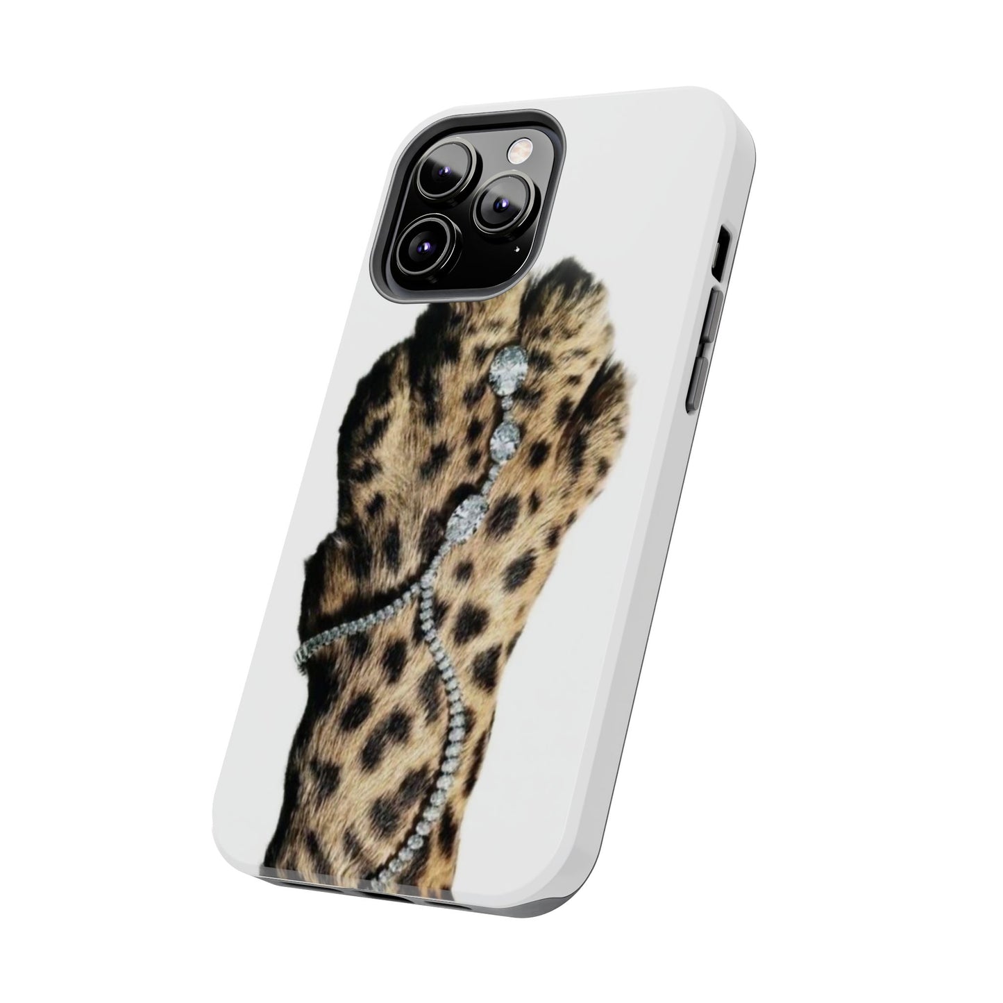 Stylish Leopard Print Tough Phone Case with Diamond Accessories