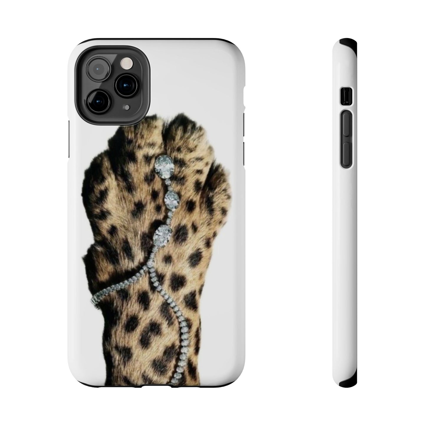 Stylish Leopard Print Tough Phone Case with Diamond Accessories