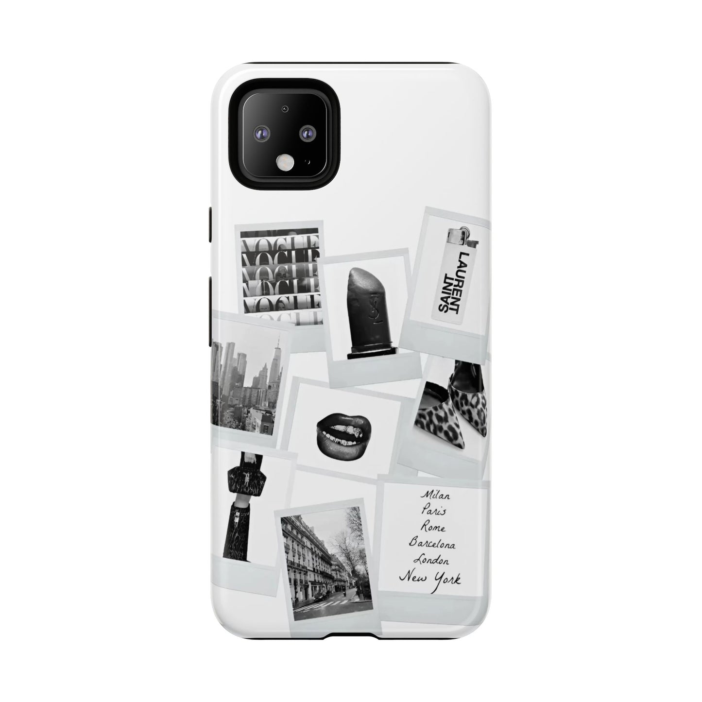 Phone Case — Black & White Polaroid Collage (City, Fashion, Lipstick)