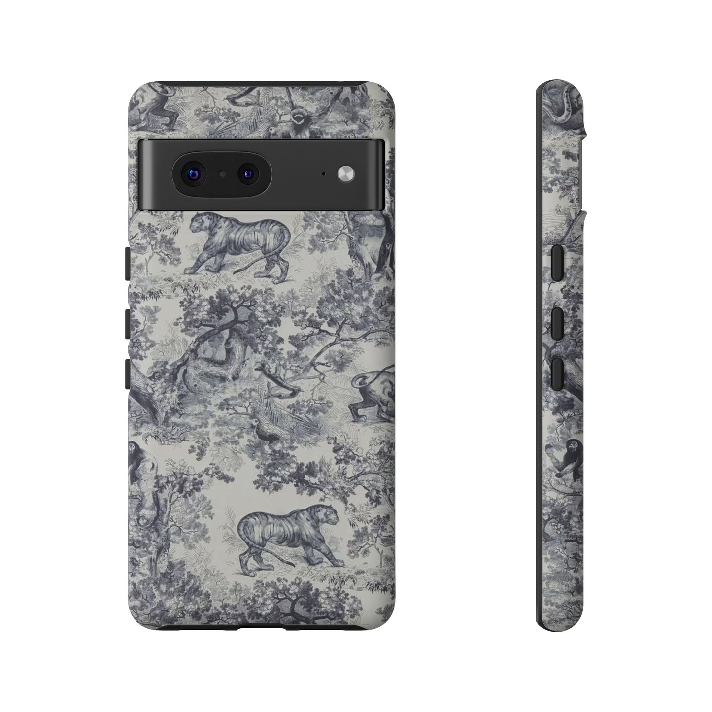 Toile Safari Phone Case — Vintage Tiger & Jungle Pattern Protective Tough Case