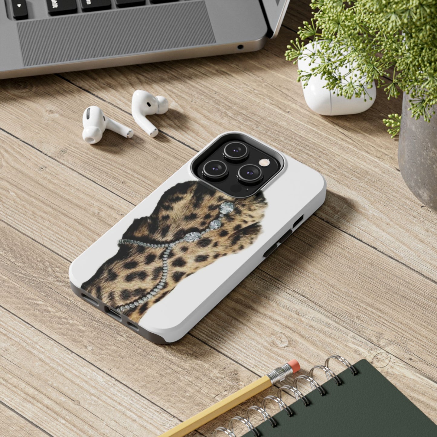 Stylish Leopard Print Tough Phone Case with Diamond Accessories