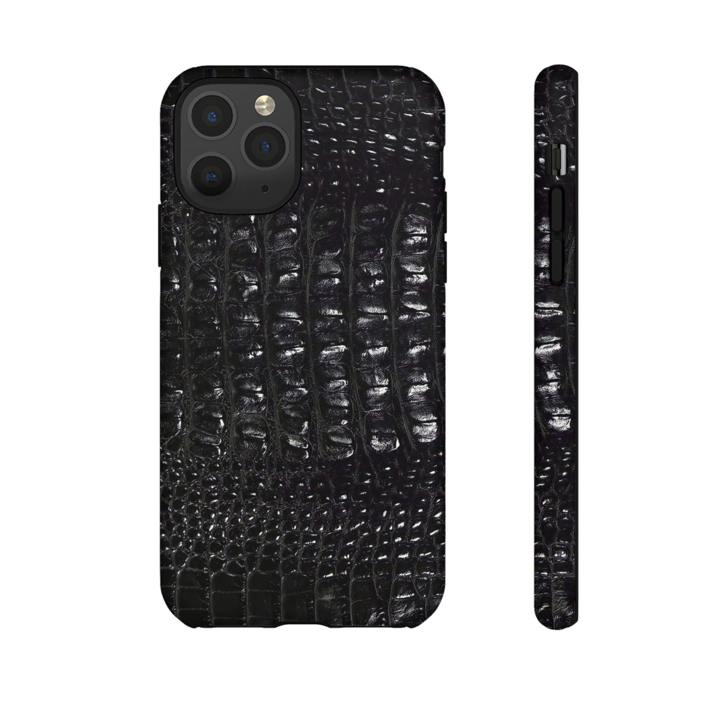 Black Croc Texture Tough Phone Case — Rugged Protective iPhone Cover