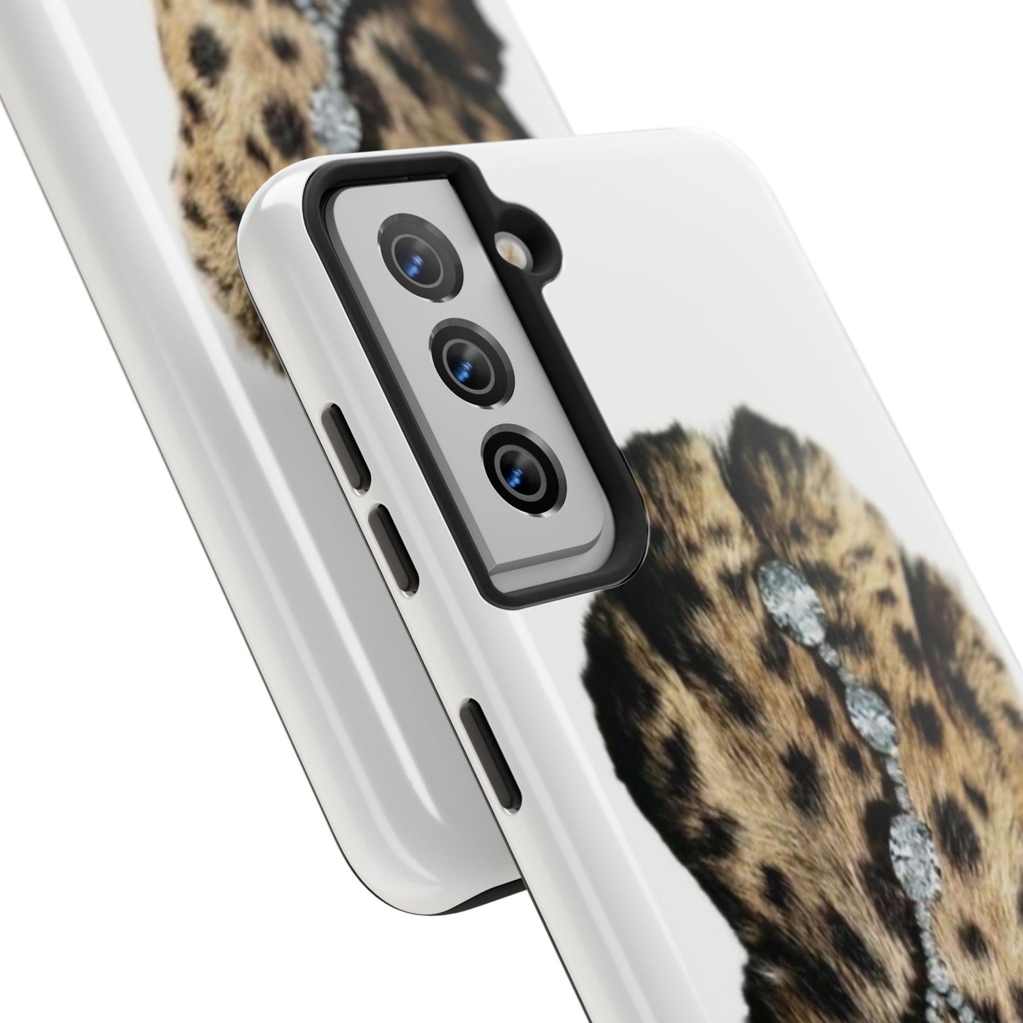 Stylish Leopard Print Tough Phone Case with Diamond Accessories